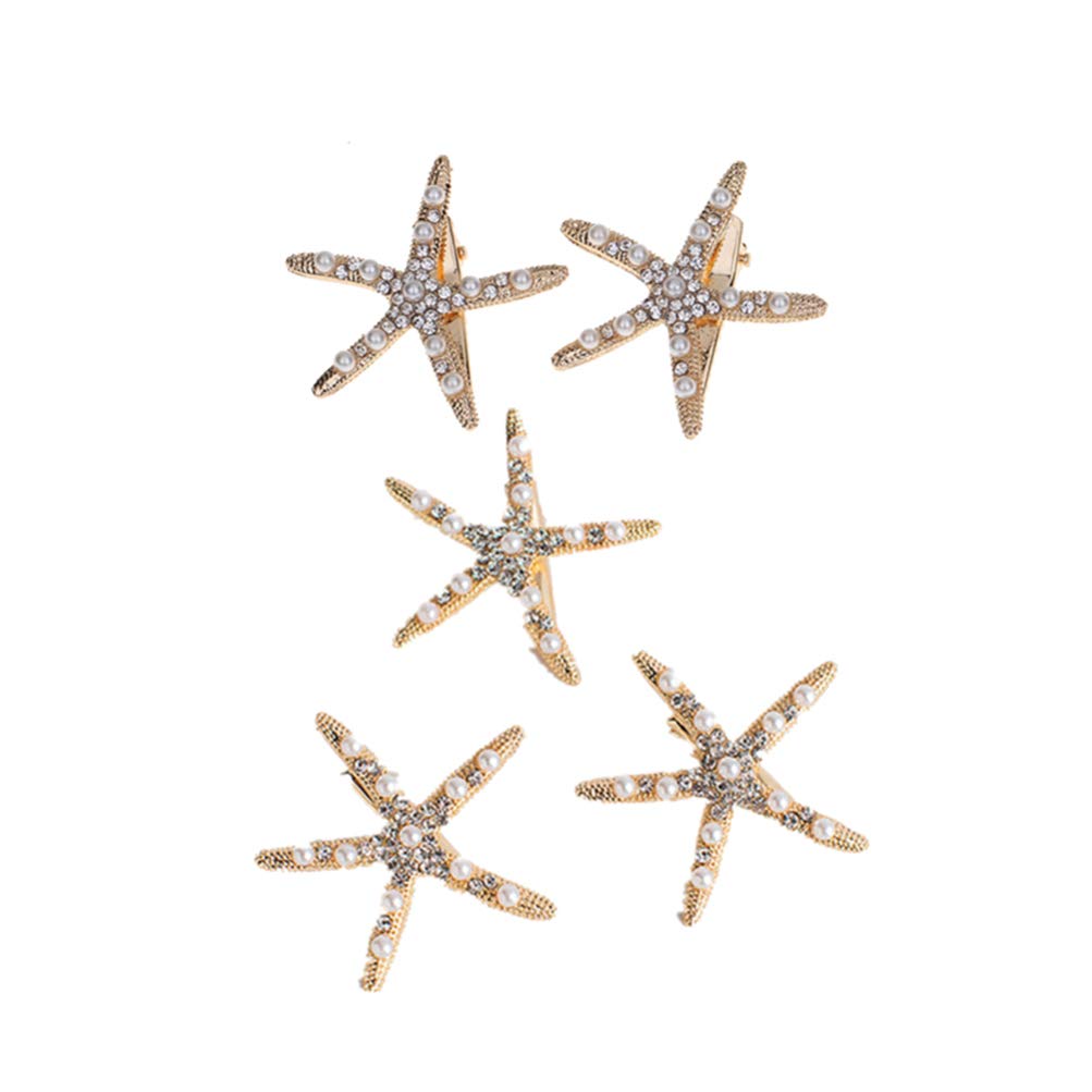 5pcs Pearl Rhinestone Star Hair Clips for Women & Girls