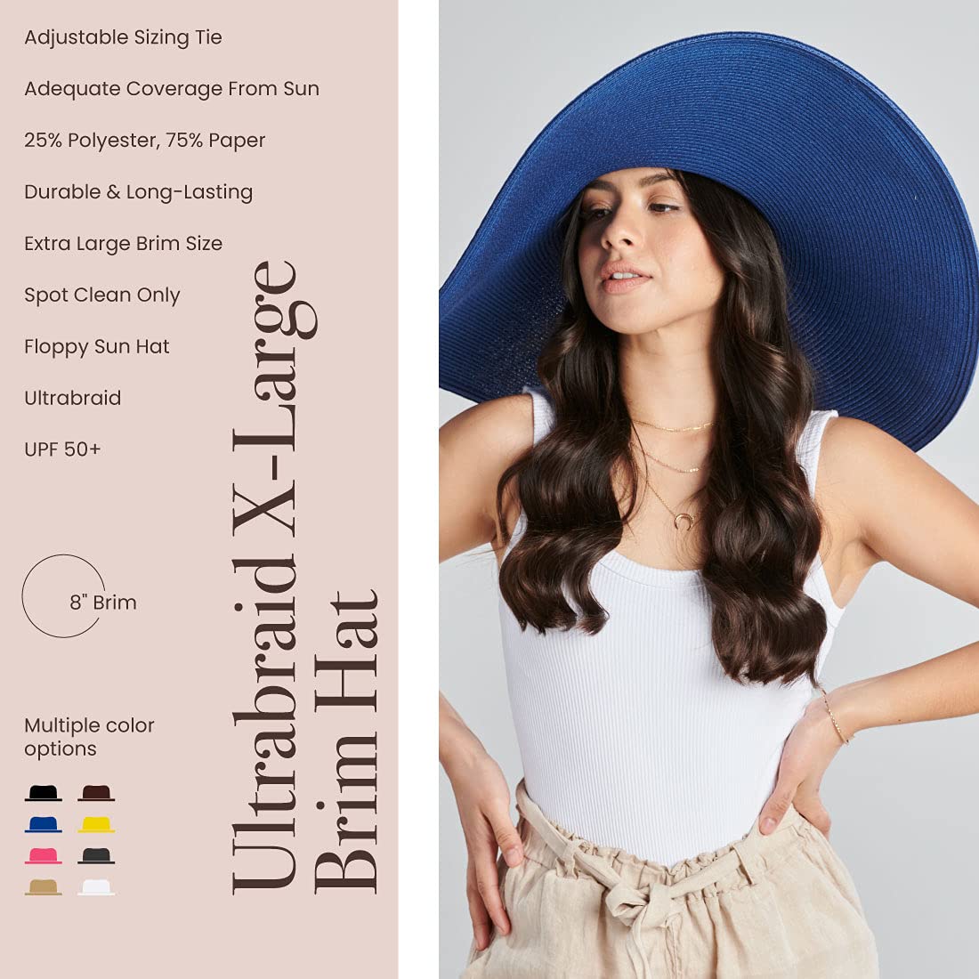 San Diego Hat Company Women's UPF 50+ Ultrabraid Sun Hat - Adjustable Wide Brim Beach Hat for Women, Perfect for Outdoor Activities, Vacations & Summer Protection