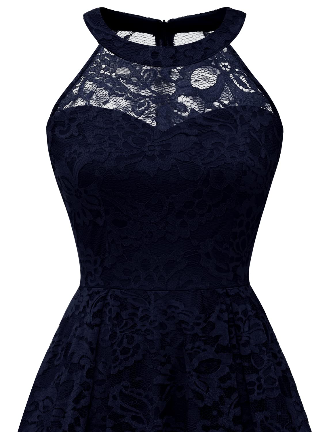 Elegant Women's Halter Lace Cocktail Dress for Wedding Guest & Bridesmaid - Hi-Lo Hem Sheer Neckline Party Gown | Perfect for Formal Events, Evening Parties & Special Occasions