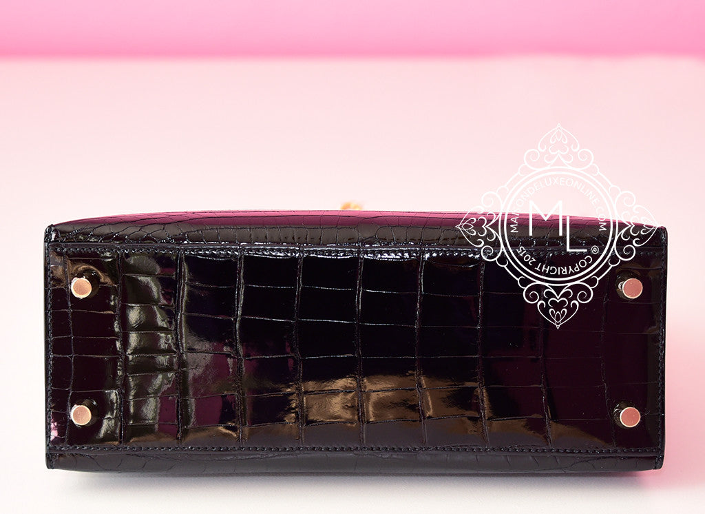 Authentic Hermes Noir Black Sellier Crocodile Leather Kelly 25 Handbag - Luxury Designer Bag for Women, Perfect for Parties, Weddings & Special Occasions