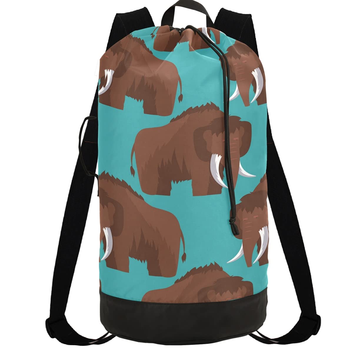 **Stone Age Mammoth Seamless Pattern Laundry Bag – Adjustable Strap, Washable, Heavy Duty Large Drawstring Backpack for Travel, Apartment, Dorm, Family & Laundromat – Perfect for Camping, Gym & College Life**