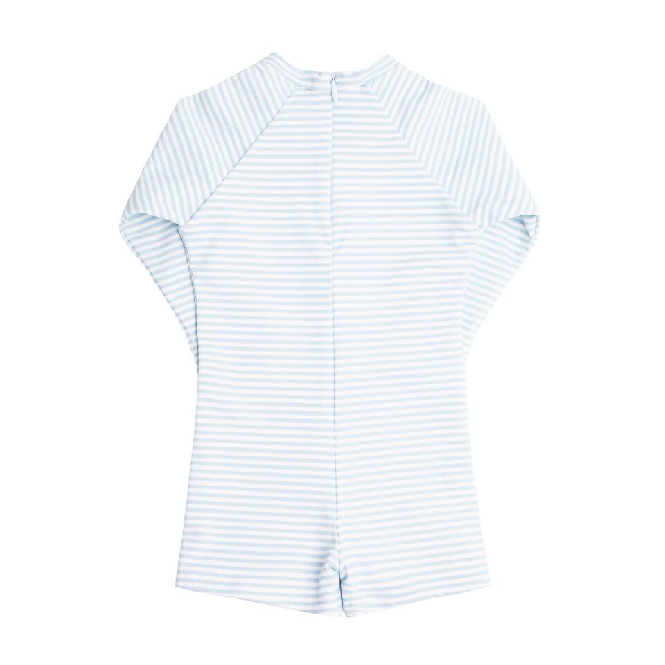 Unisex Powder Blue Stripe Rashguard One Piece - UPF 50+ Sun Protection for Swimming, Surfing & Water Sports