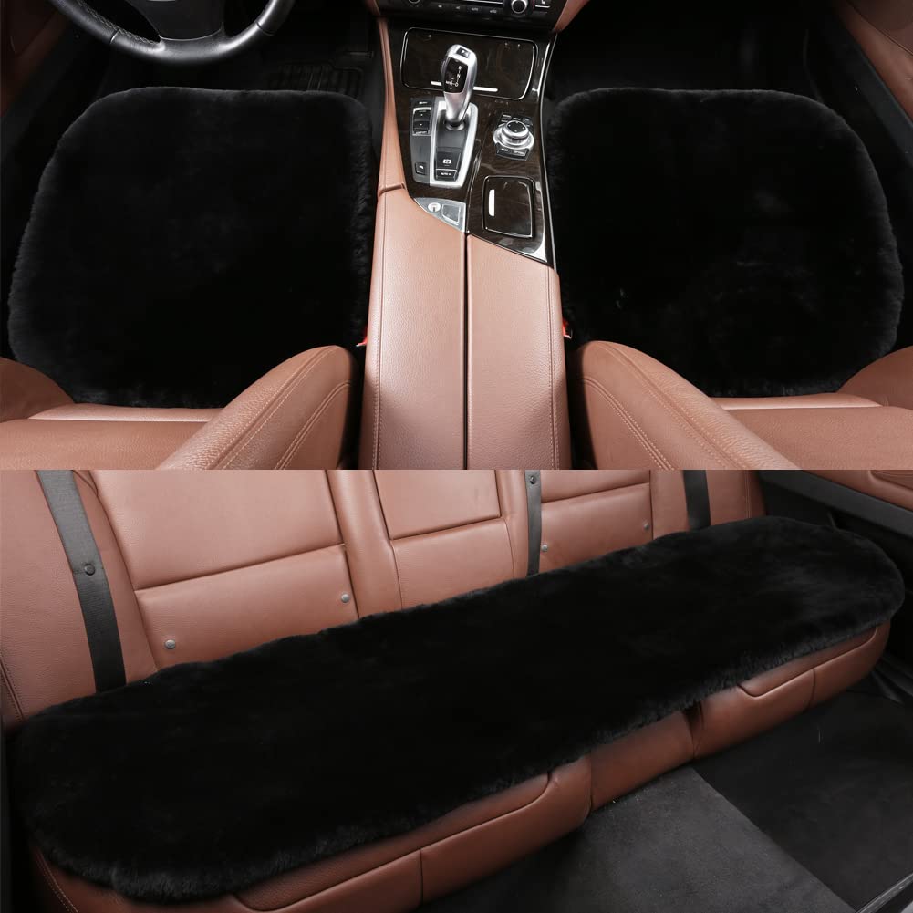Genuine Sheepskin Car Seat Covers - 3PC Set for Cars, Trucks & SUVs - Comfort & Protection for Driving