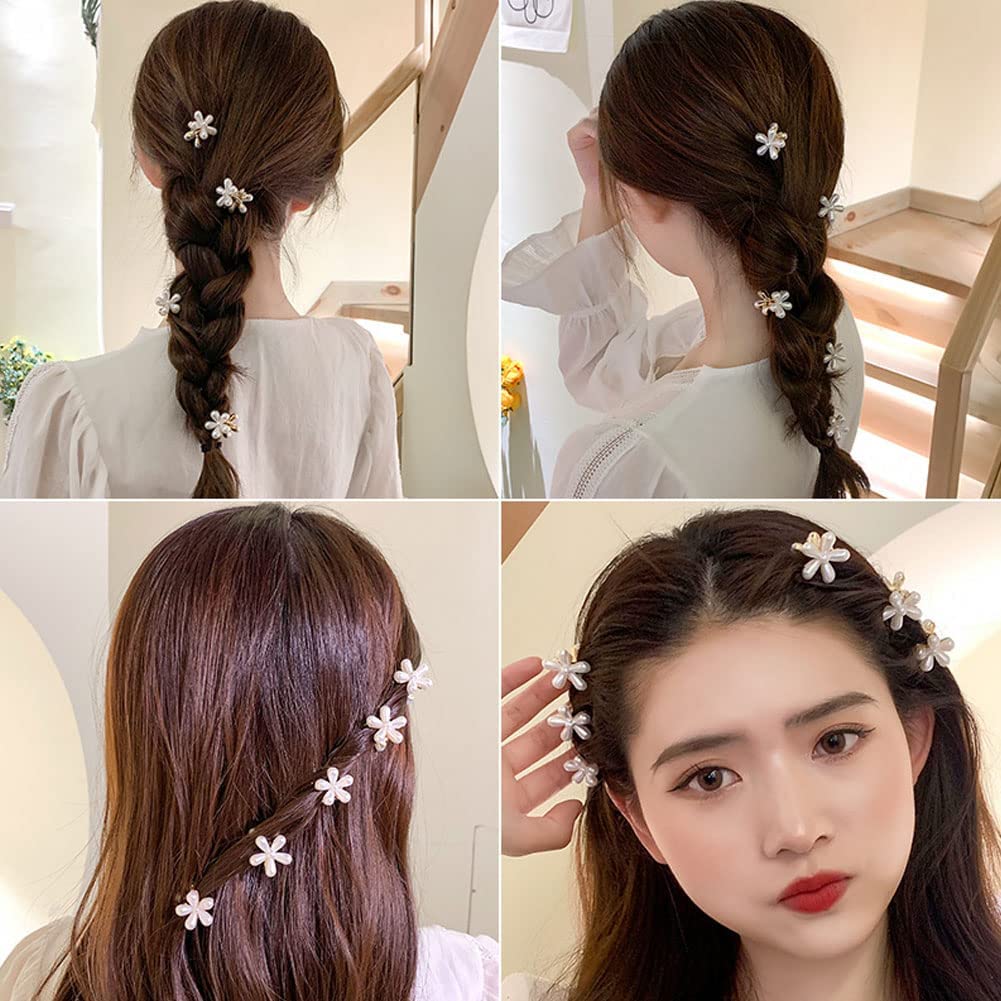 10pcs Mini Pearl Claw Clips - Retro Daisy Flower Hair Clips with Sweet Artificial Bangs - Elegant Hair Accessories for Women & Girls - Perfect for Bridal, Party & Everyday Hairstyles