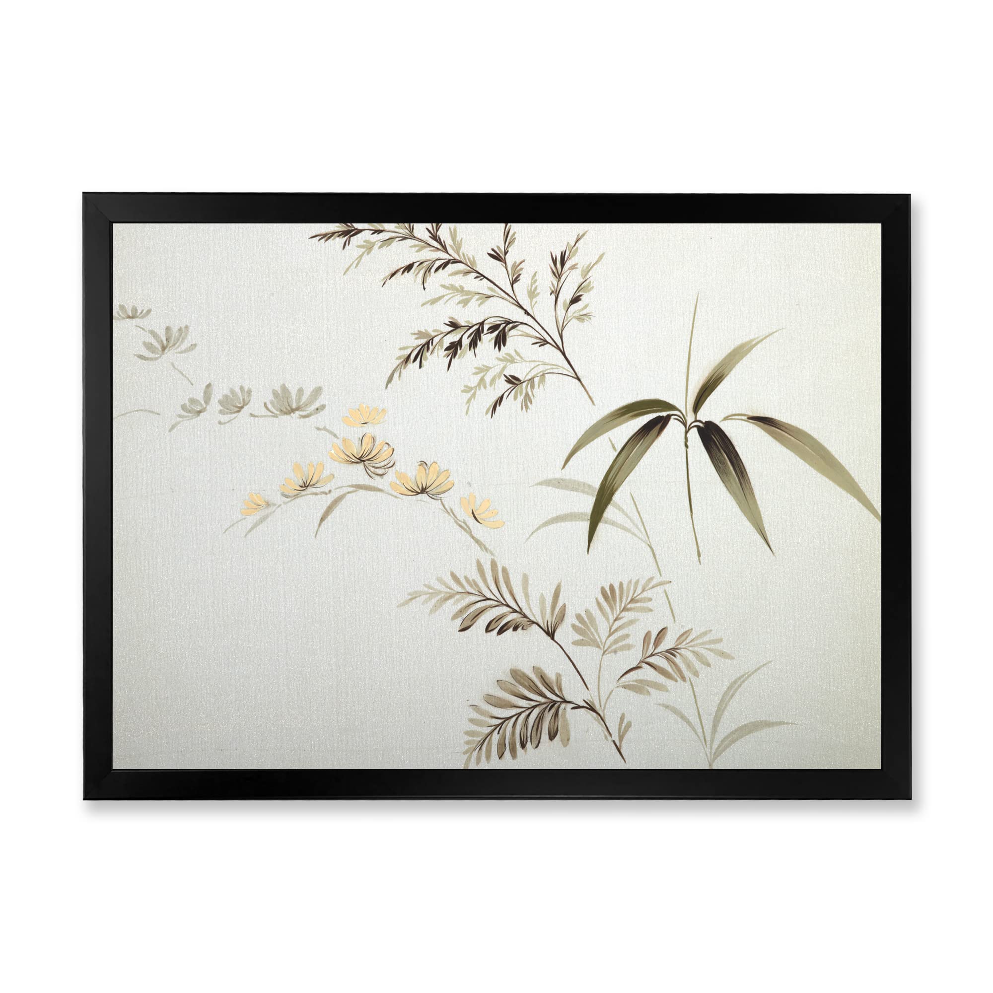 Vintage Floral Wall Art - DesignQ Retro Flower Drawing III Framed Canvas Print for Living Room, Bedroom & Office Decor