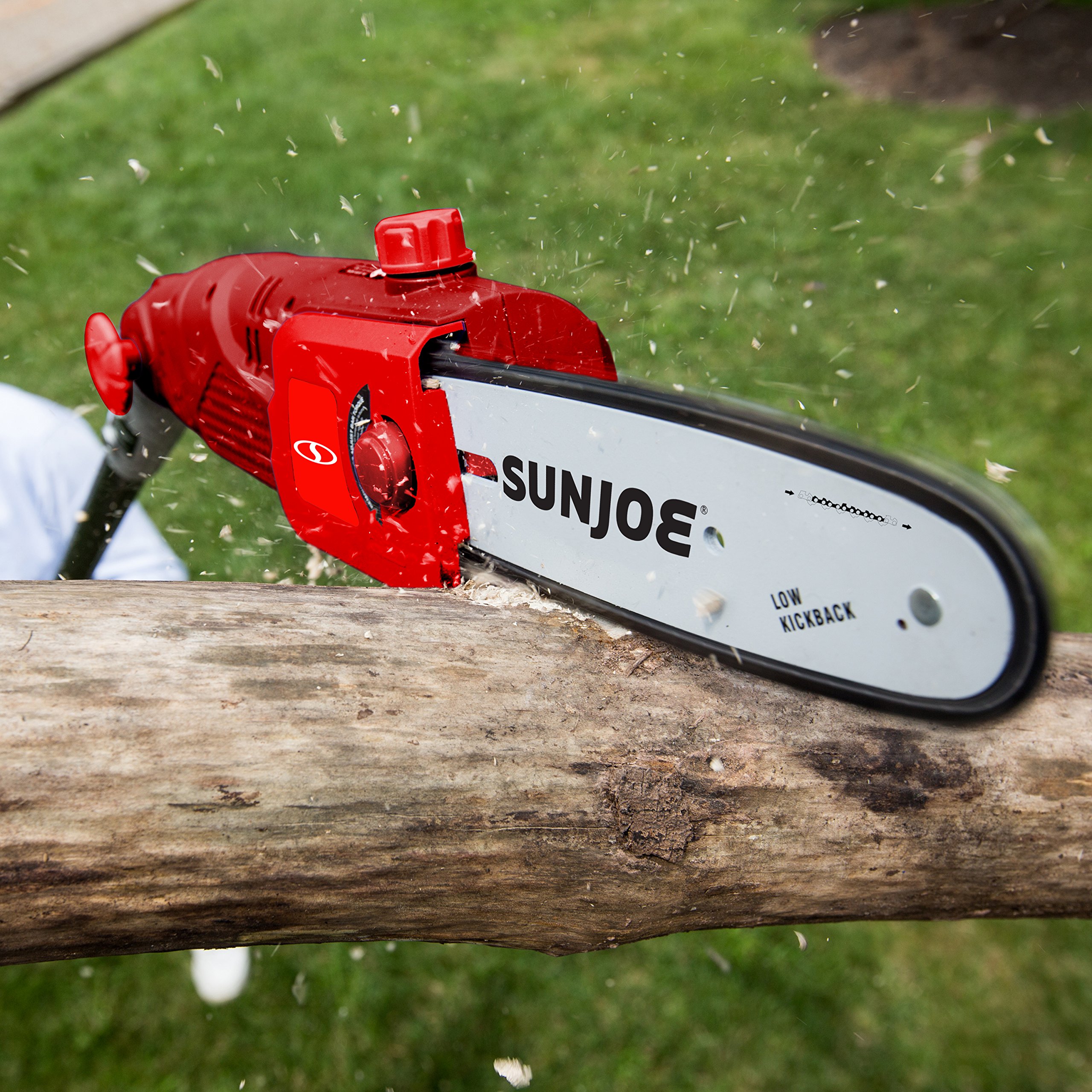 Sun Joe SWJ802E-RED 9 FT 6.5 Amp Electric Pole Chain Saw with Adjustable Head - Lightweight Tree Trimmer for Branches & High Limbs - Perfect for Yard Maintenance, Landscaping & DIY Tree Care (Red)