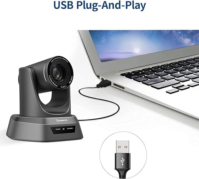 4K Video Conferencing Webcam with 12x Optical Zoom, 1080p HD USB Camera with Remote Control - Perfect for Zoom Meetings, Online Classes & Remote Work