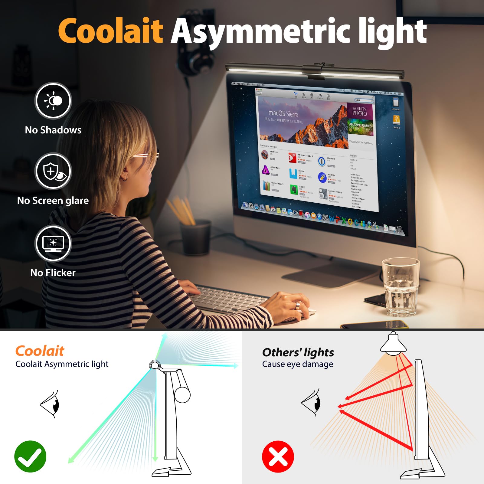LED Monitor Light Bar - Adjustable Color & Dimming, Touch Control for Home Office & Gaming