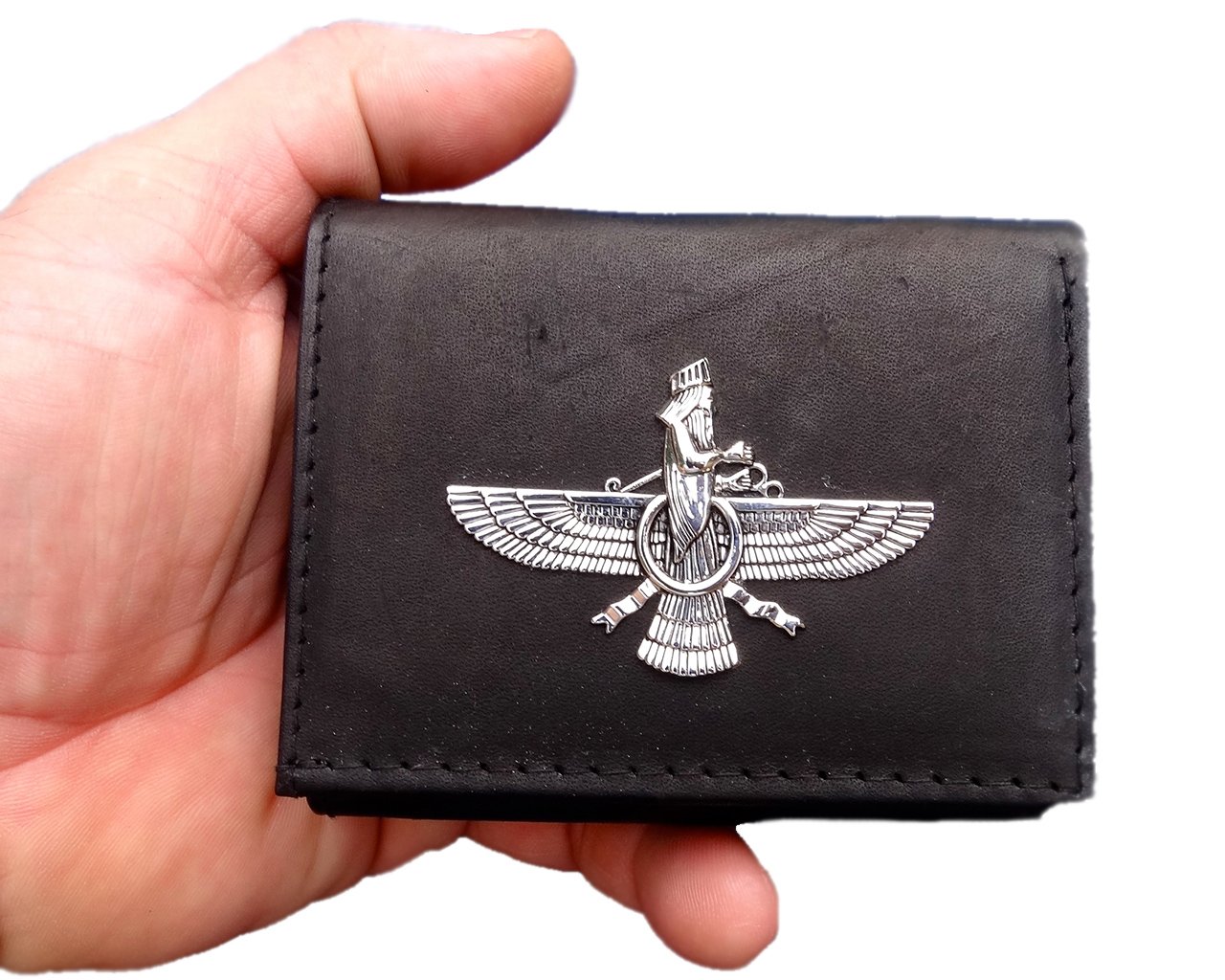 Genuine Leather Trifold Farvahar Wallet - Persian Zoroastrian Symbol Gift for Men - Perfect for Everyday Use, Travel & Special Occasions