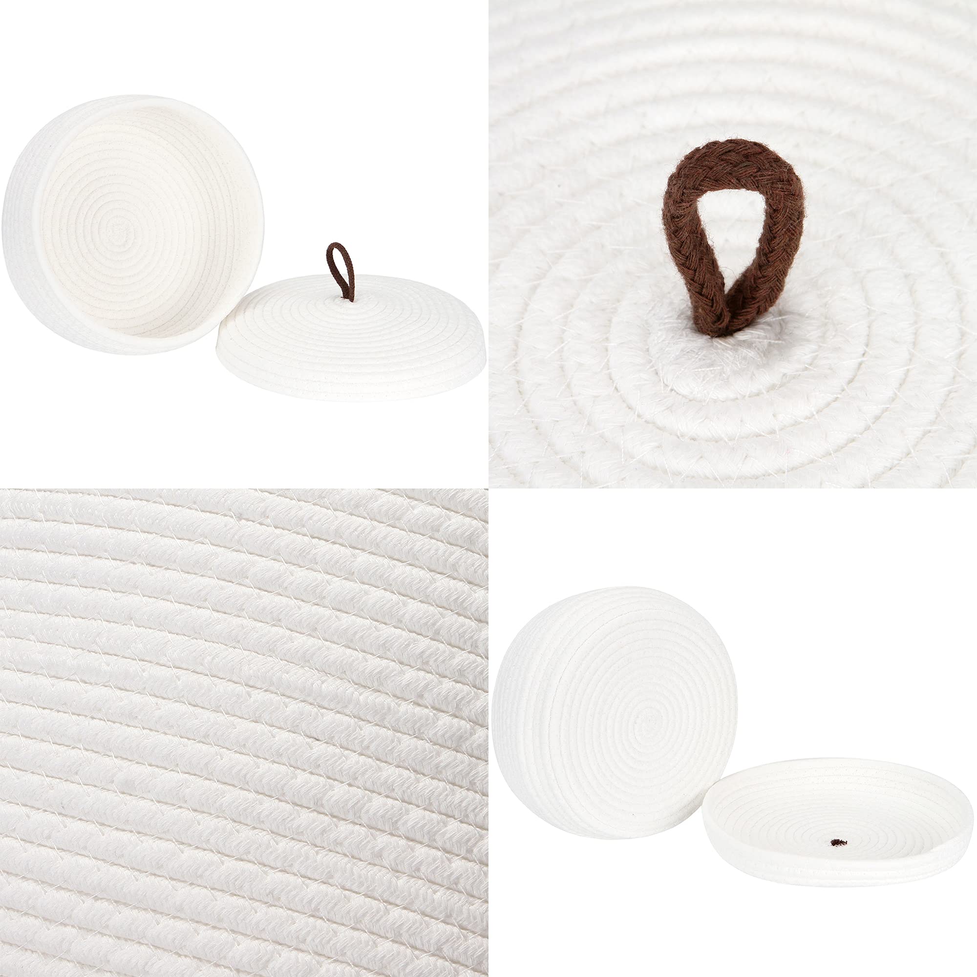Sea Team Round Cotton Rope Storage Basket with Lid - Decorative Woven Organizer Bin for Home, Nursery & Office - Perfect for Snacks, Towels, Plants & Toys - 10 x 4.5 Inches (Small, Shallow, White) - Ideal for Shelves, Countertops & Bathroom Storage