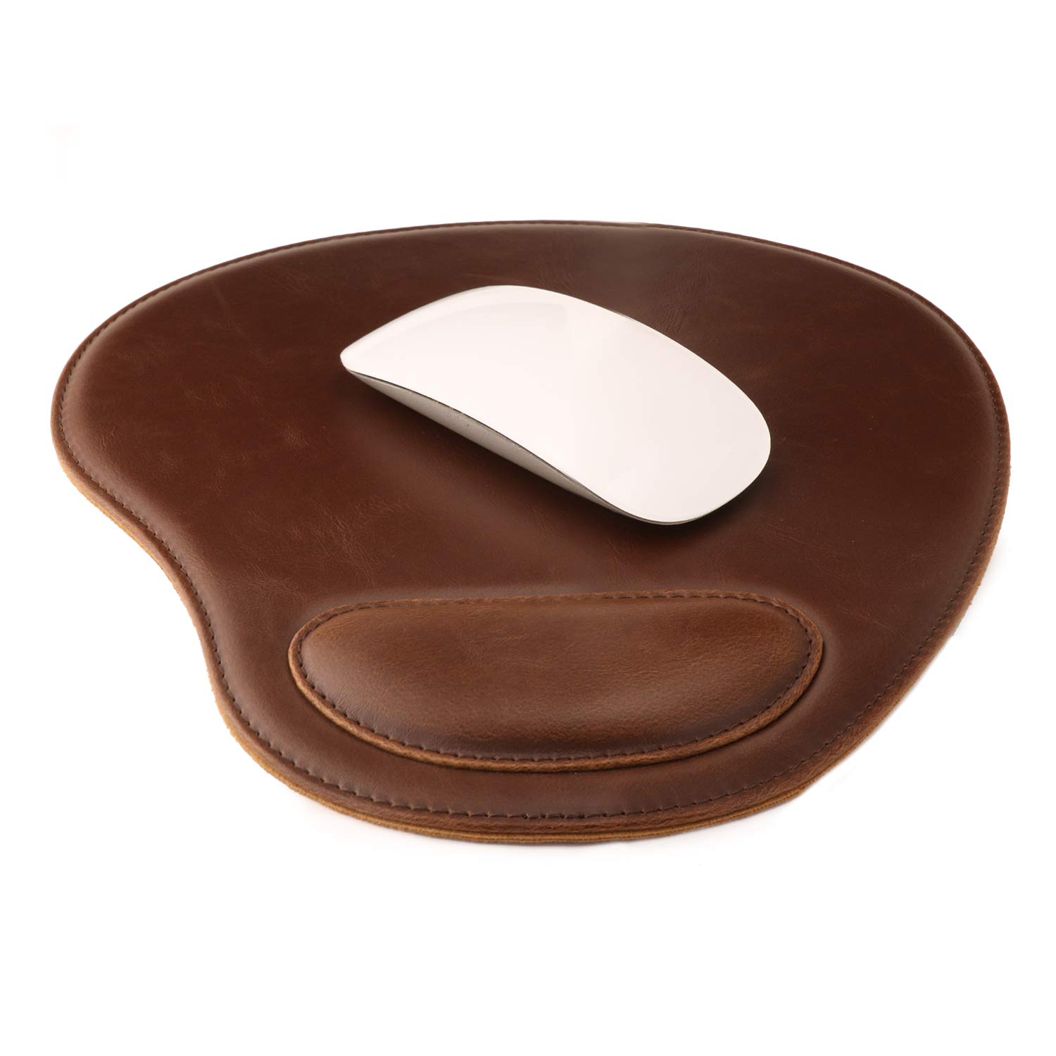Premium PU Leather Oval Non-Slip Mouse Pad with Ergonomic Wrist Rest - Waterproof Surface & Comfort Memory Foam - Lightweight Design for Laptop & Desktop Computers - Perfect for Office, Gaming & Home Workspaces