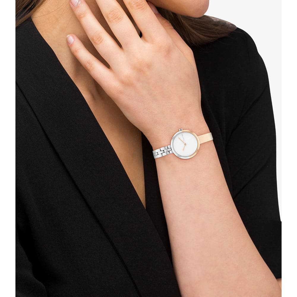 Calvin Klein Women's Watch with White Dial & Two-Tone Stainless Steel Strap - Model 25200281 | Elegant Timepiece for Office, Party & Everyday Wear