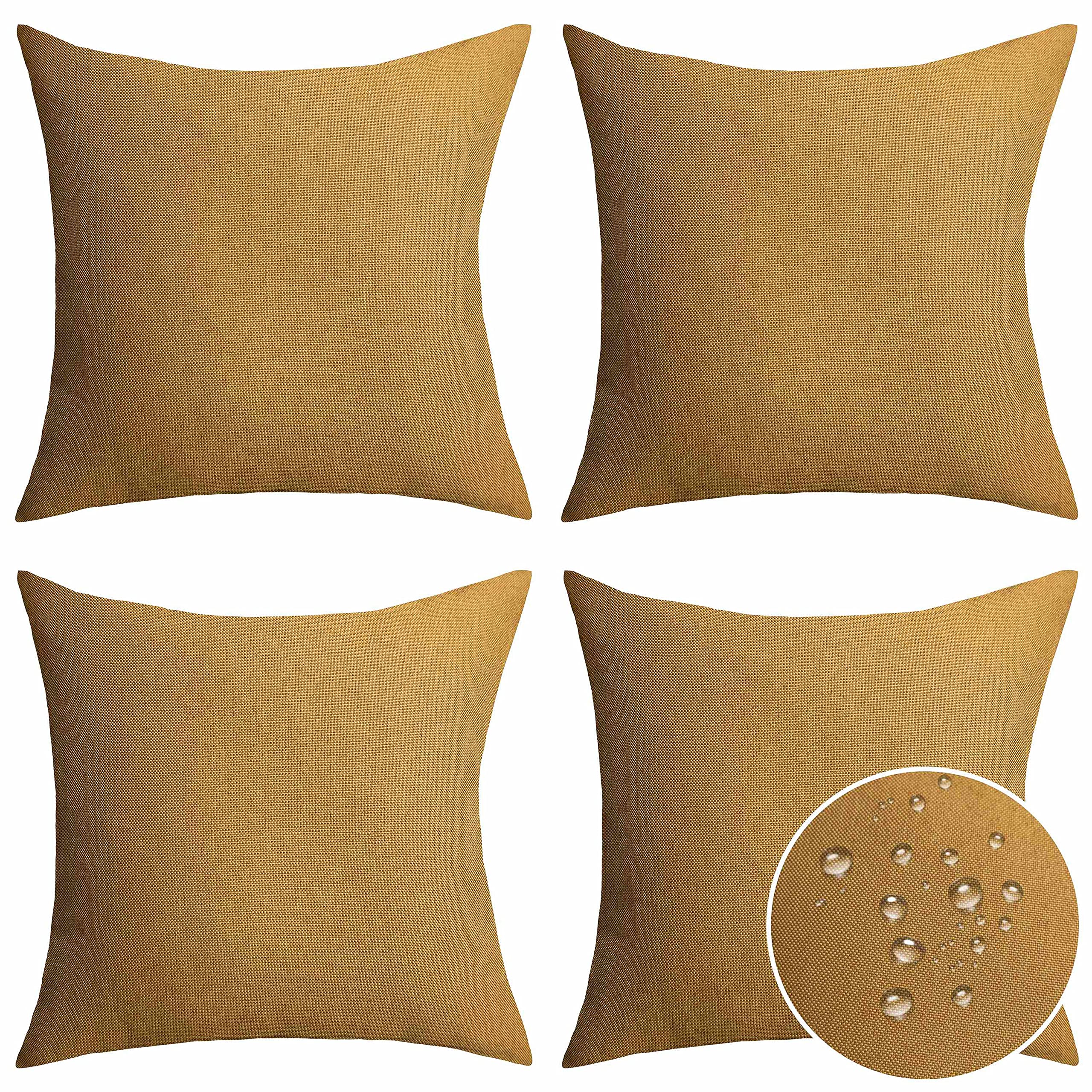 16x16 Outdoor Pillow Covers Set of 4 - Sunbrella Burlap Yellow Mustard Throw Pillow Covers for Patio, Garden & Porch - Weather-Resistant Decorative Cushion Covers for Outdoor Furniture