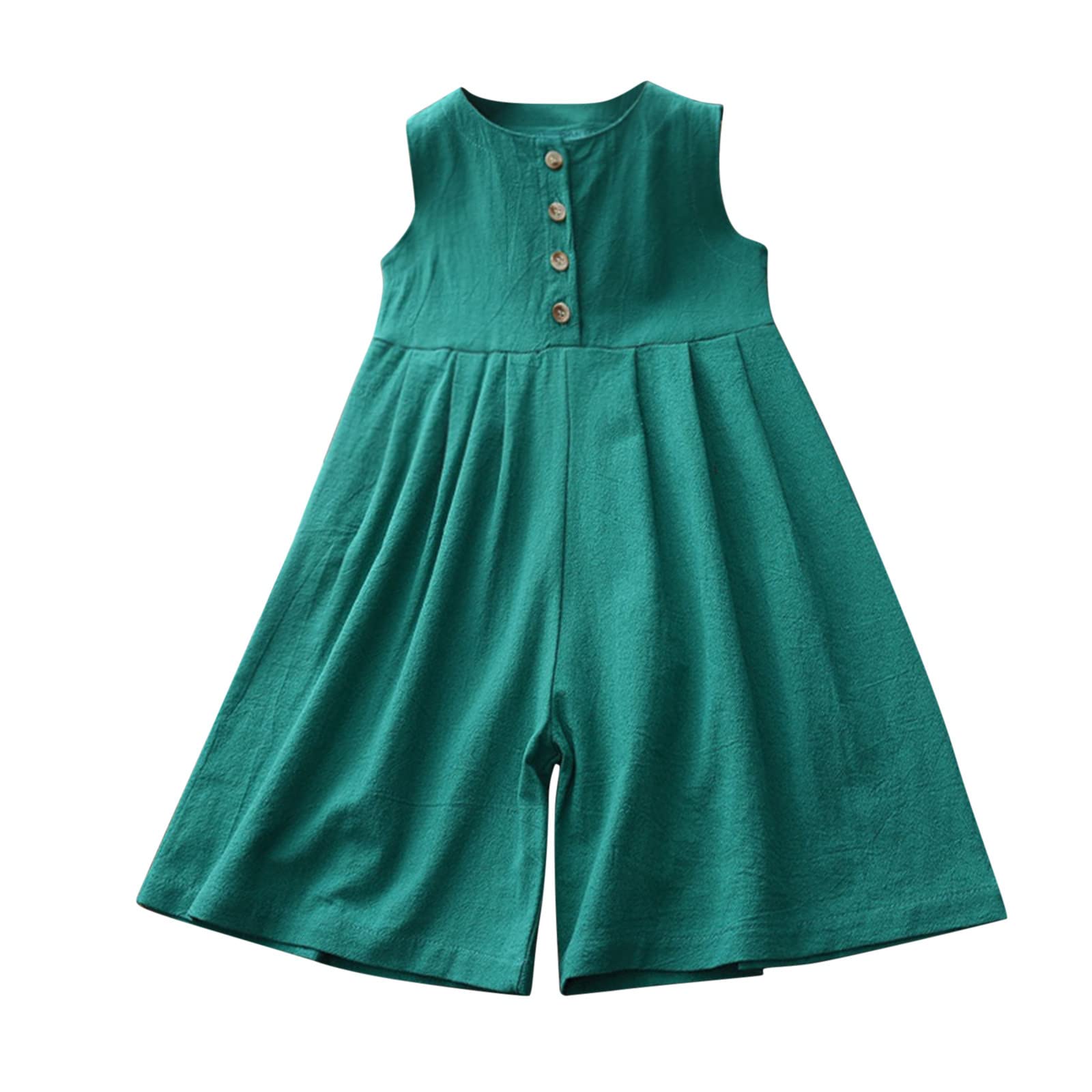 **Toddler Girls Cotton Linen Sleeveless Romper Jumpsuit - Summer Button Outfit & Overalls for Playtime, Beach & Outdoor Adventures**