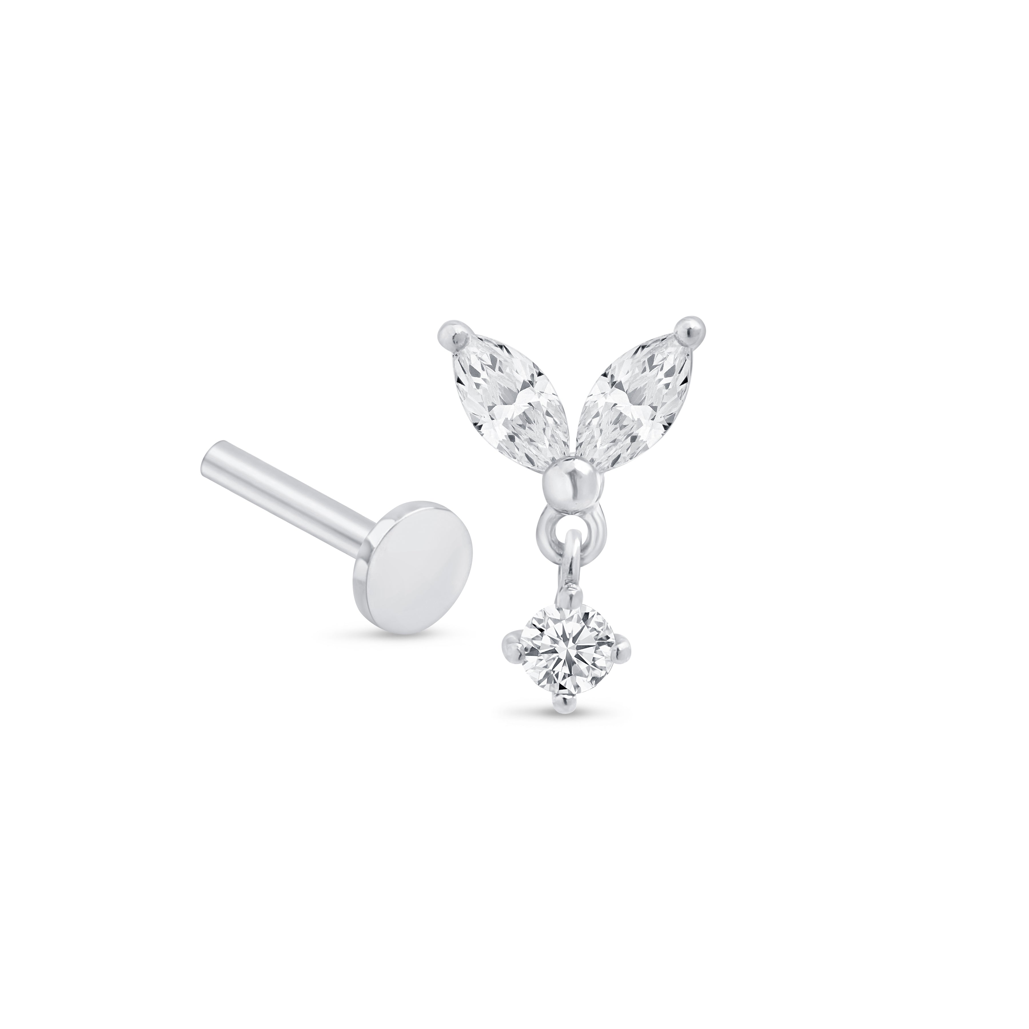 14K White Gold Double Marquise Gemstone Drop Earrings - Flat Back Studs for Women, Perfect for Weddings, Parties & Everyday Elegance