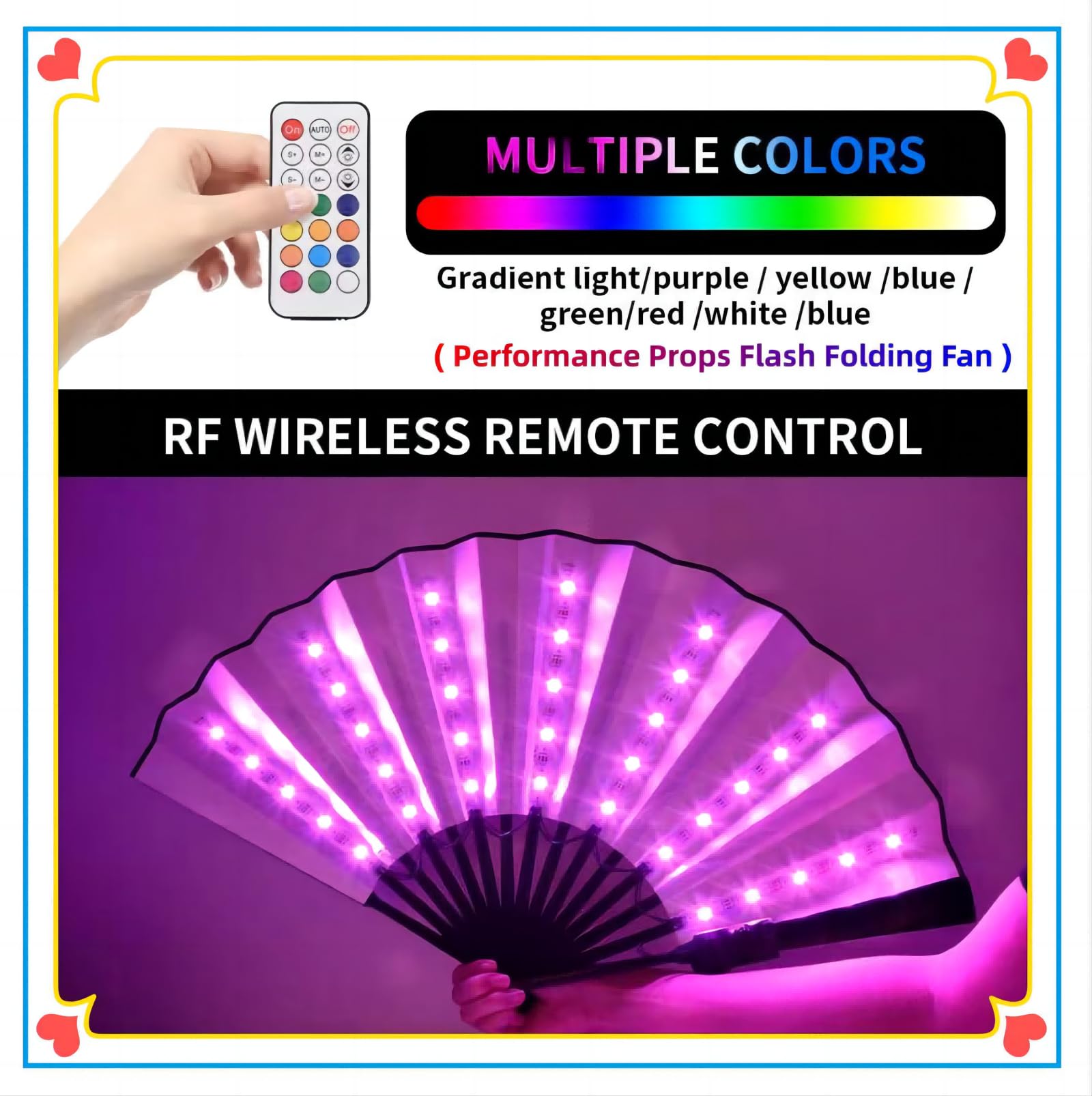 2023 New LED Folding Hand Fan with 365 Color Changing Modes & Remote Control - Cool Multifunctional Rave Party Fan, Large Light Up Hand Fan for Outdoor Events, Concerts, Festivals & Gifts (White)