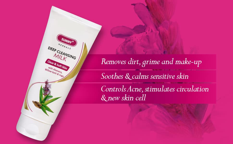 Sunny Deep Cleansing Milk with Aloe Vera - Gentle Makeup Remover & Skin Soother for Sensitive Skin | Deep Cleanses Pores, Removes Dirt & Makeup | Hydrates & Calms Irritation | Perfect for Daily Skincare Routine | 100ml (Pack of 2)