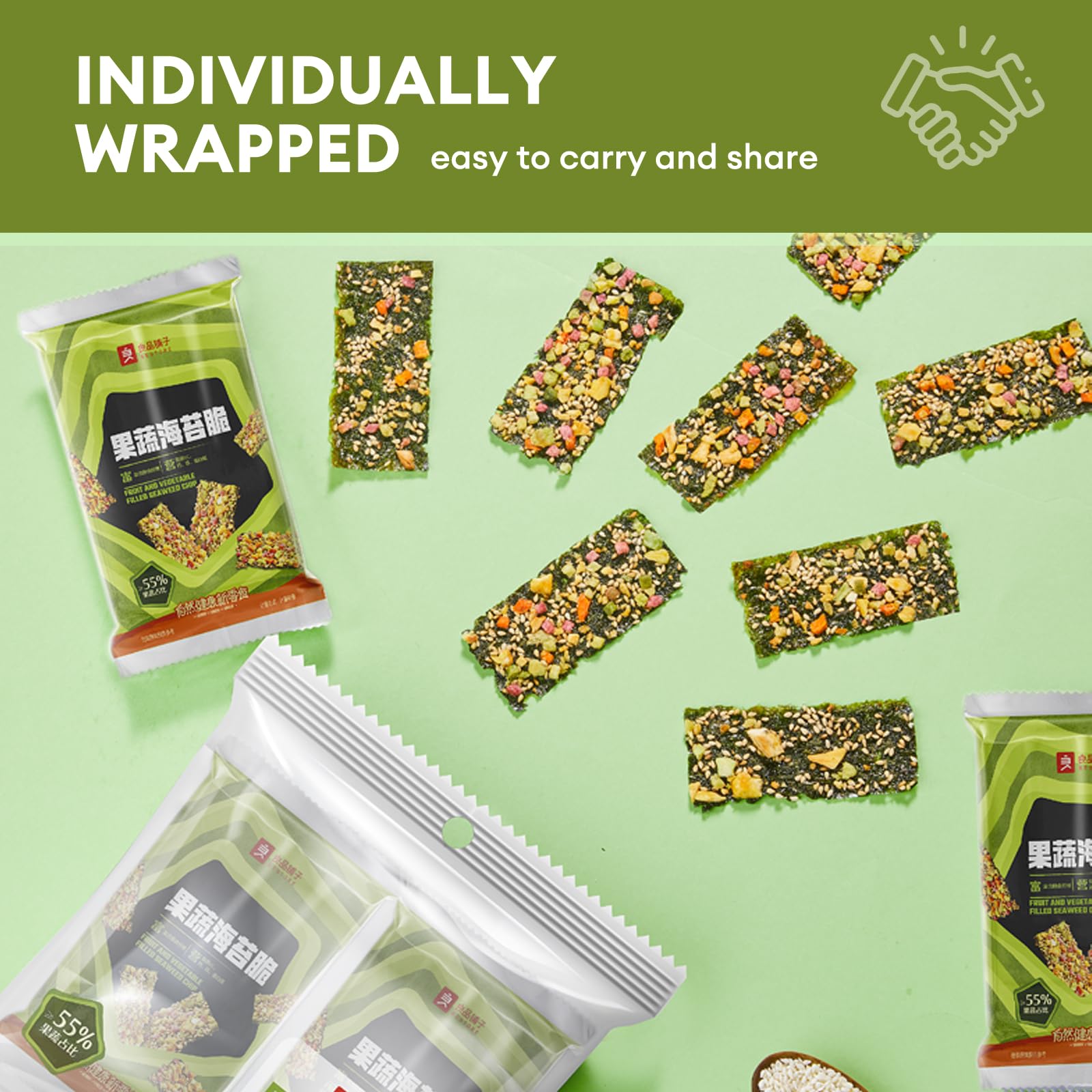 Bestore Crispy Seaweed Snacks - Healthy Vegan Fruit & Vegetable Flavored Wafers - Individually Wrapped for Lunch Box, On-the-Go Snacking & Keto Diet (Pack of 12)
