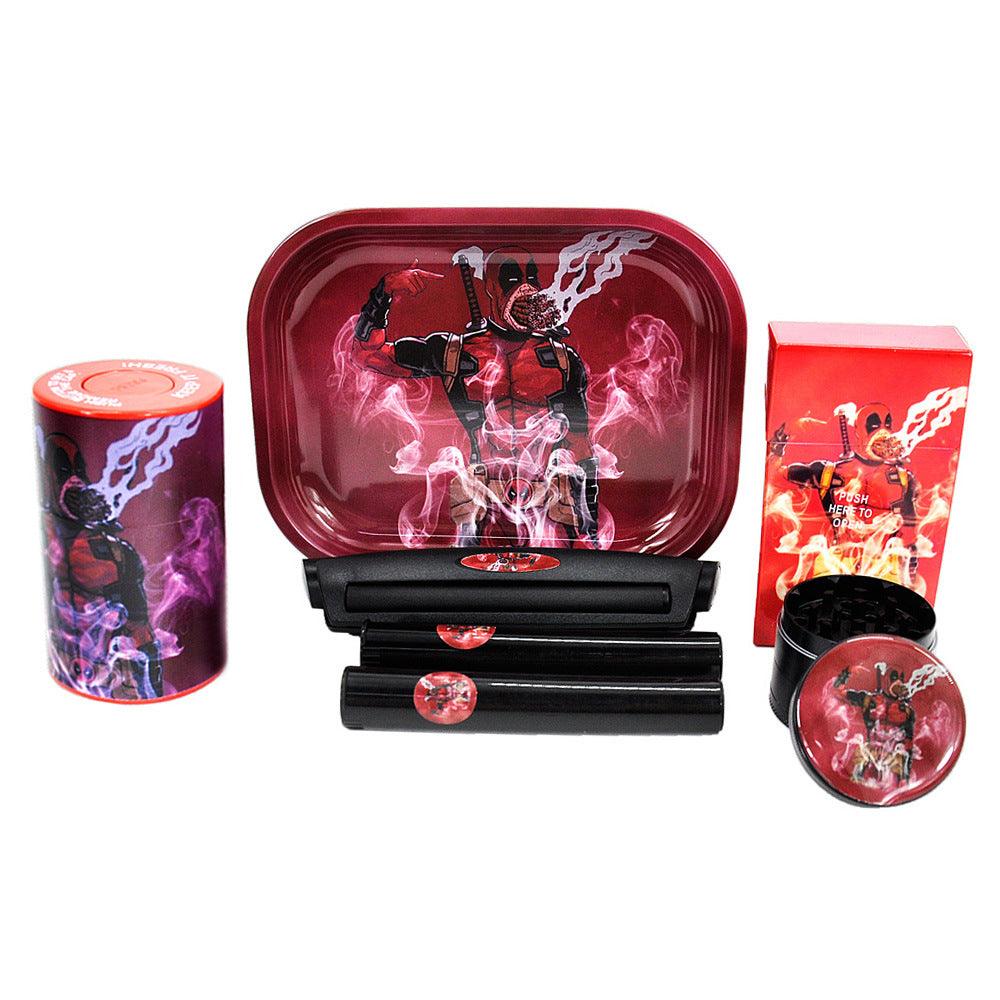 8-Piece Metal Tobacco Rolling Kit with Tray & Plastic Herb Container - Zinc Alloy Smoking Accessories for Rolling, Storing & Travel Use