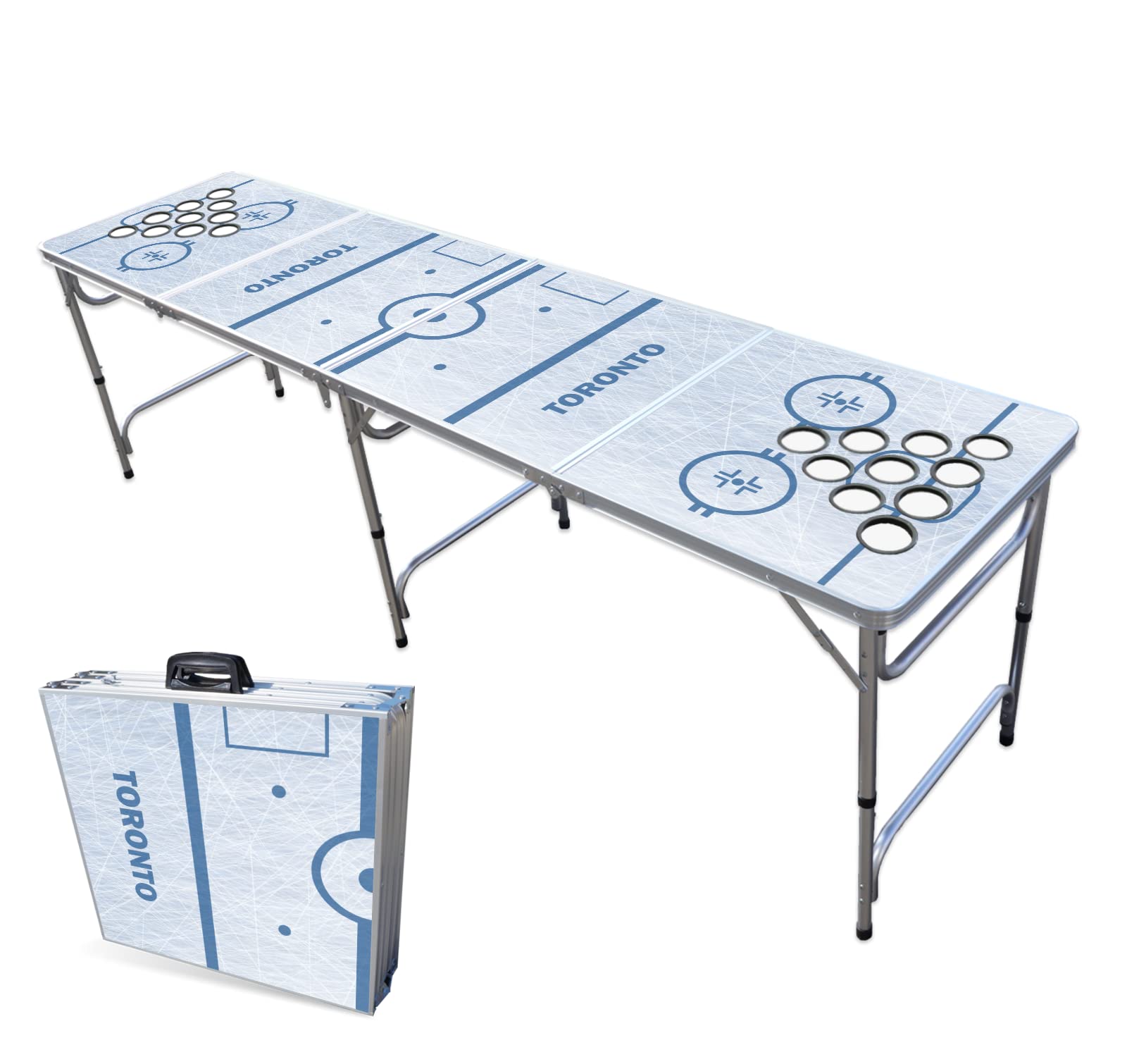 8-Foot Folding Portable Beer Pong Table with Optional Cup Holes & LED Lights - Toronto Hockey Rink Design - Perfect for Parties, Tailgates & Backyard Games (Choose Your Model)
