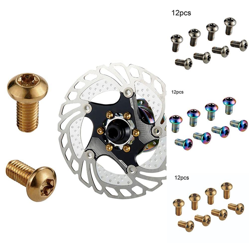 12PCS M5 x 10mm Bicycle Disc Brake Rotor Bolts Screws - High Strength Alloy Steel Bike Brake Disc Screws for Mountain Bike & Cycling Bike Repair (Gold) - Perfect for Trail Riding, Commuting and DIY Bike Maintenance