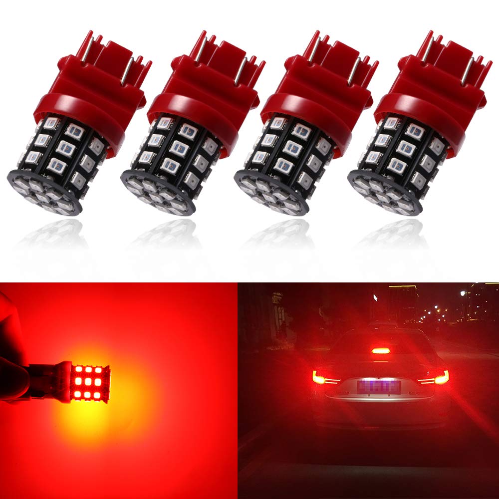3157 3156 3057 4157 3056 LED Bulbs - Super Bright 600 Lumens, 12-24V Red LED Replacement Bulbs for Backup Reverse Lights, Tail Brake Lights, Turn Signal Lights (Pack of 4) - Perfect for Trucks, SUVs, Cars, and Motorcycles