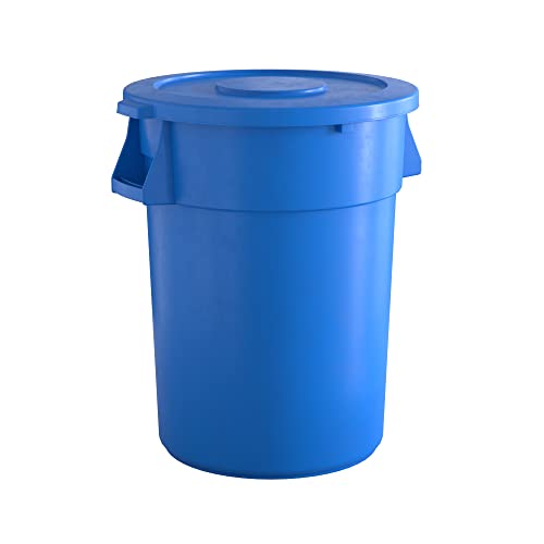 Krollen 44 Gallon Blue Round Commercial Trash Can with Lid - Heavy Duty Industrial Garbage Bin for Office, Restaurant & Outdoor Use