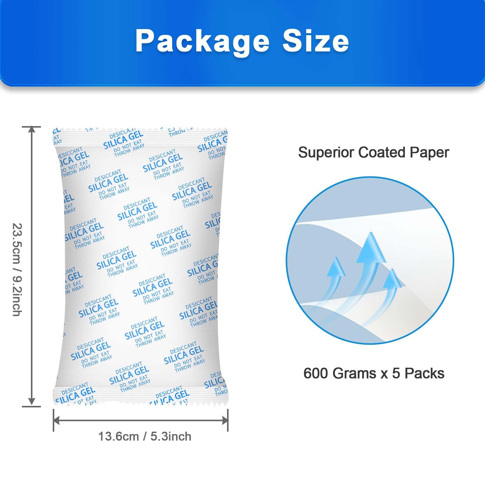 600g Large Reusable Silica Gel Desiccant Packs - 5 Pack | Moisture Absorbers for Cars, 3D Filaments, Basement & Garage | Safe Dehumidifier Packets for Vehicle Storage & Home Use