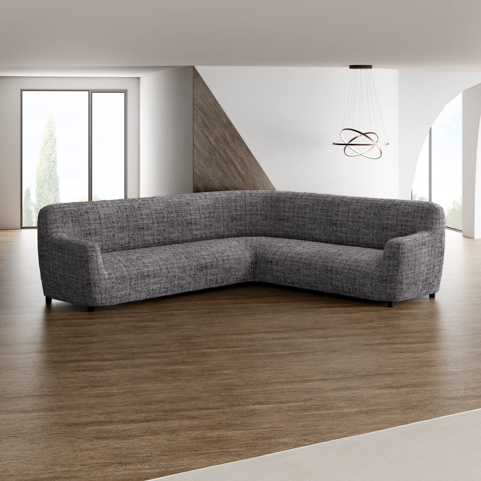 PAULATO BY GA.I.CO. Extra Large L-Shaped Corner Sectional Sofa Cover - Washable Microfiber Slipcover with Form Fit Protection - Printed Vittoria Grey 1-Piece Couch Protector | Perfect for Living Room, Family Room & Home Theater Furniture Protection