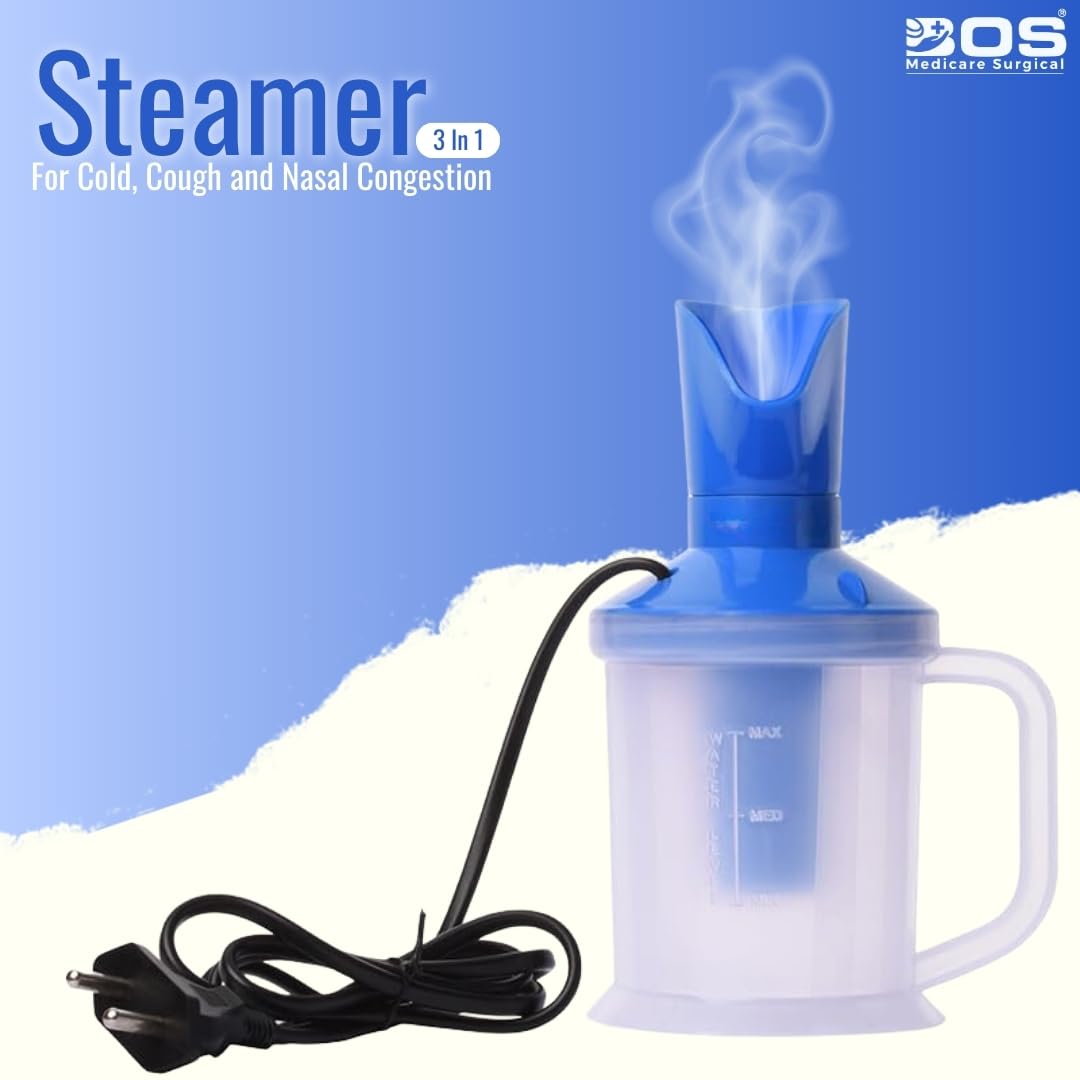 Bos Medicare 3-in-1 Steam Inhaler for Cold & Cough Relief - Facial Steamer & Vaporizer for Adults with 1.10m Cord - Perfect for Home Use, Sinus Relief & Skincare Routine
