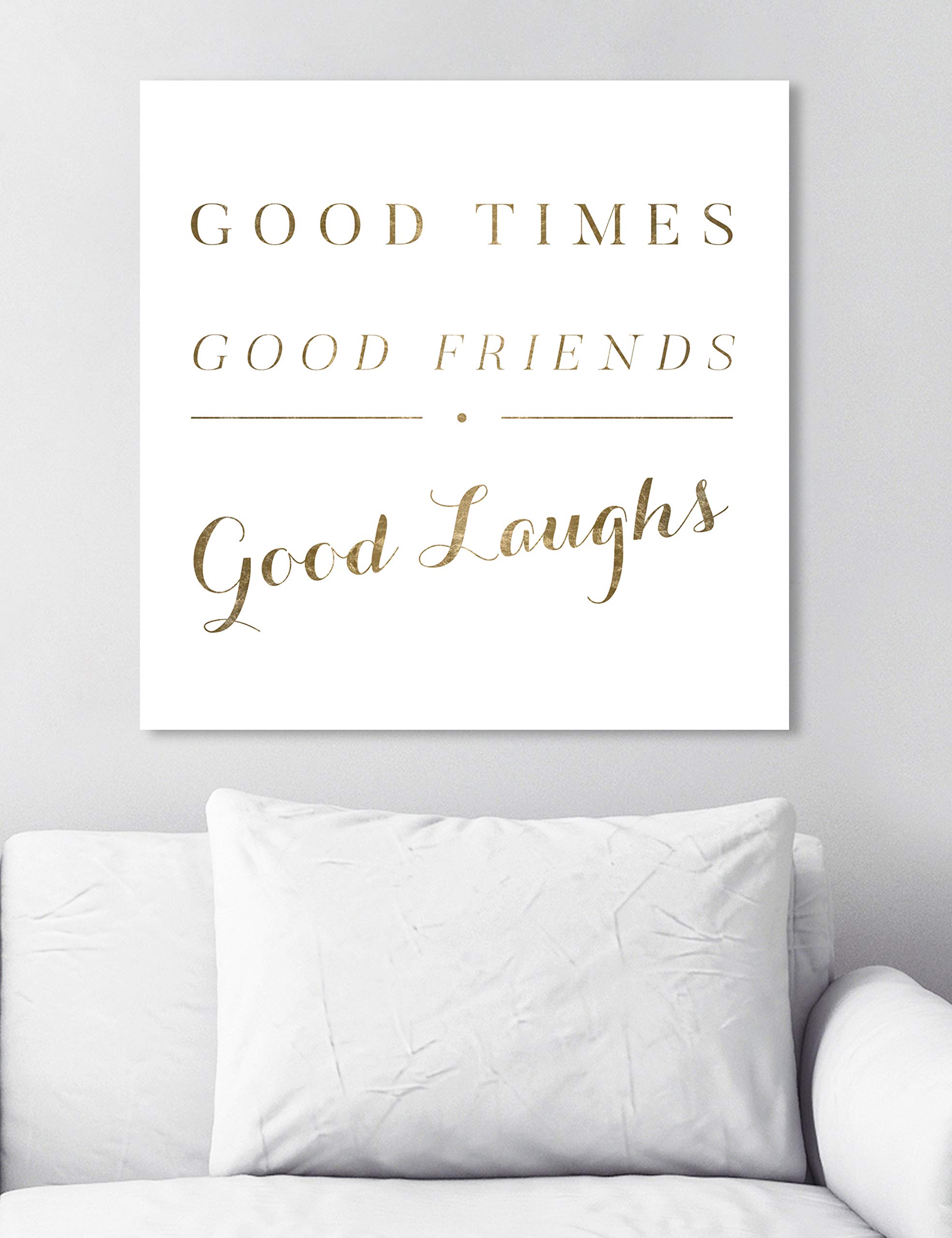 Oliver Gal Artist Co. 'Good Times' Typography Wall Art Canvas Print - 24x24 Inches, Gold & White - Perfect for Living Room, Bedroom, and Office Décor