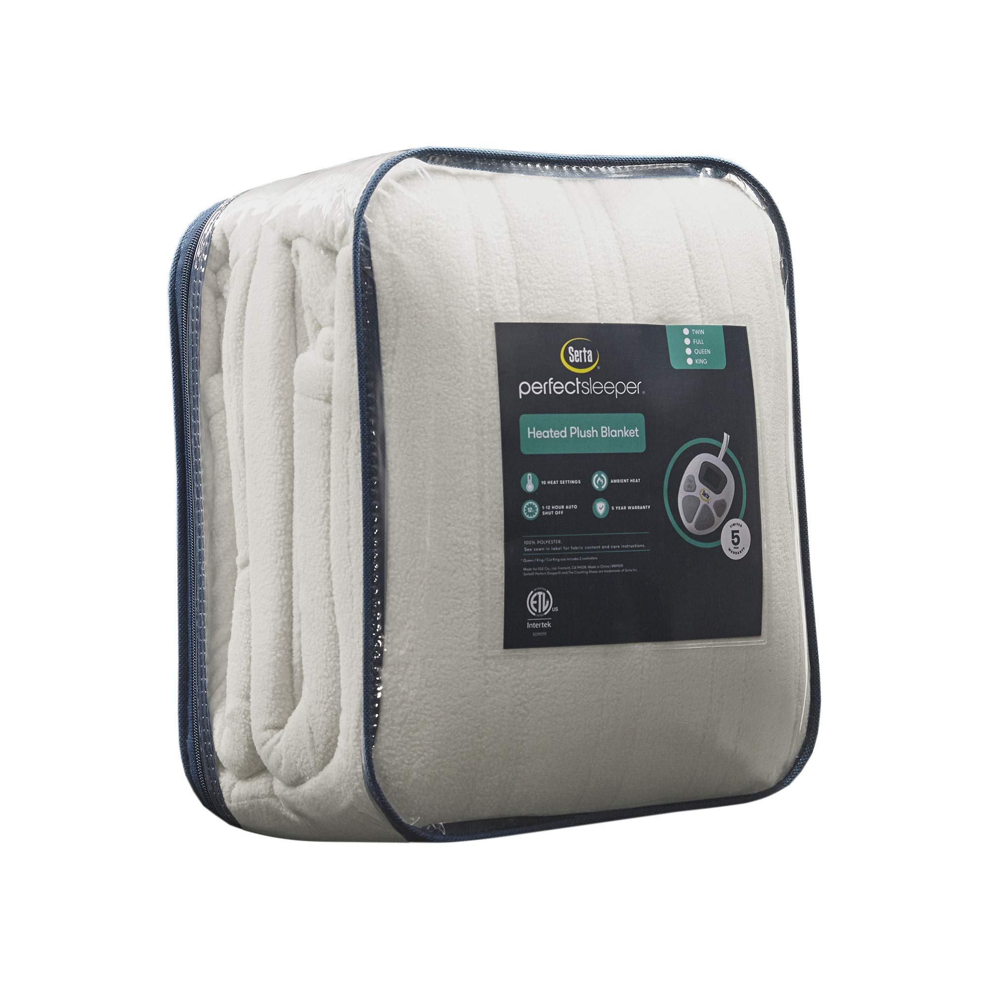 Serta Reversible Fleece to Sherpa Electric Blanket - Fast Heating with Auto Shut Off Timer & Multi Heat Settings - ETL Certified, Machine Washable - Tan Twin 84