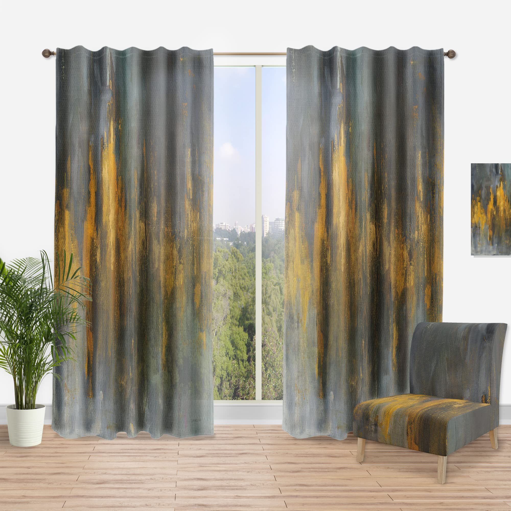DesignQ Black & Gold Glam Abstract Thermal Insulated Curtains - Single Panel 52x95 - Elegant Drapes for Bedroom & Living Room - Perfect for Home Decor, Privacy & Light Control
