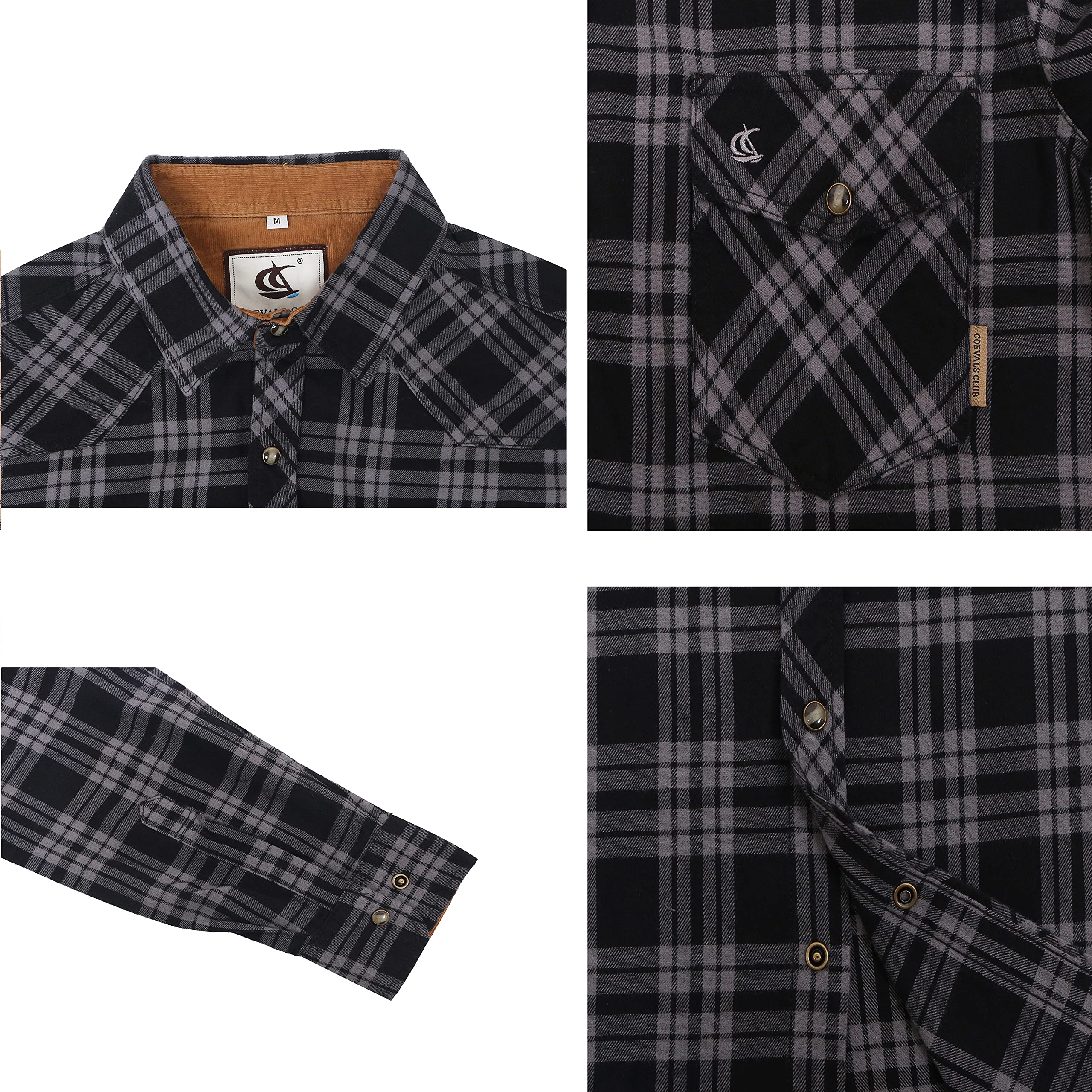 COEVALS CLUB Men's Flannel Shirts - Long Sleeve Western Snap Button Plaid Shirt for Casual & Work Wear | Perfect for Outdoor Adventures, Camping and Fall Layering