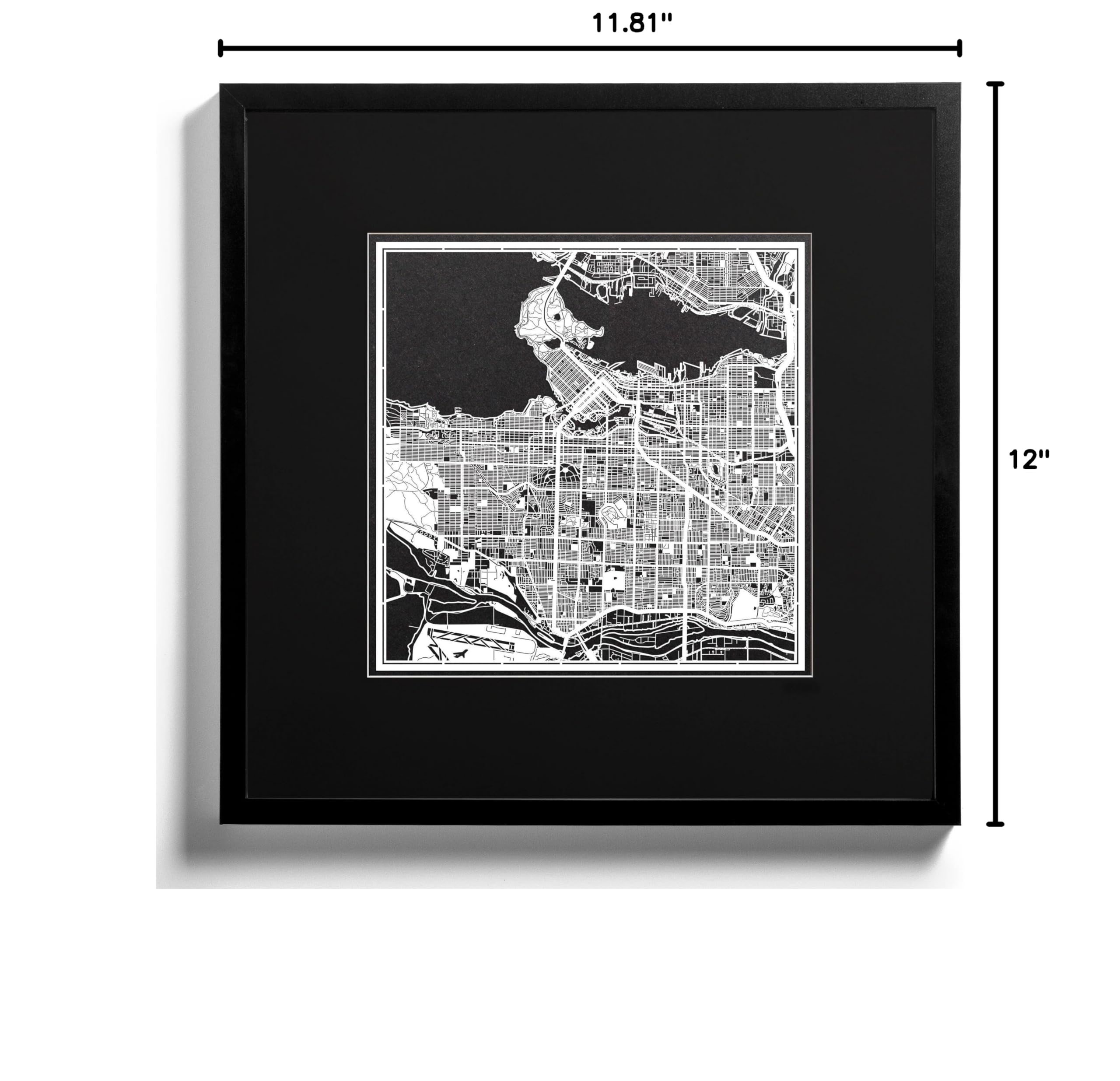 Vancouver Paper Cut Map Wall Art - 12x12 Inches White Paper Cityscape by O3 Design Studio | Perfect for Home Decor, Office & Gift Giving