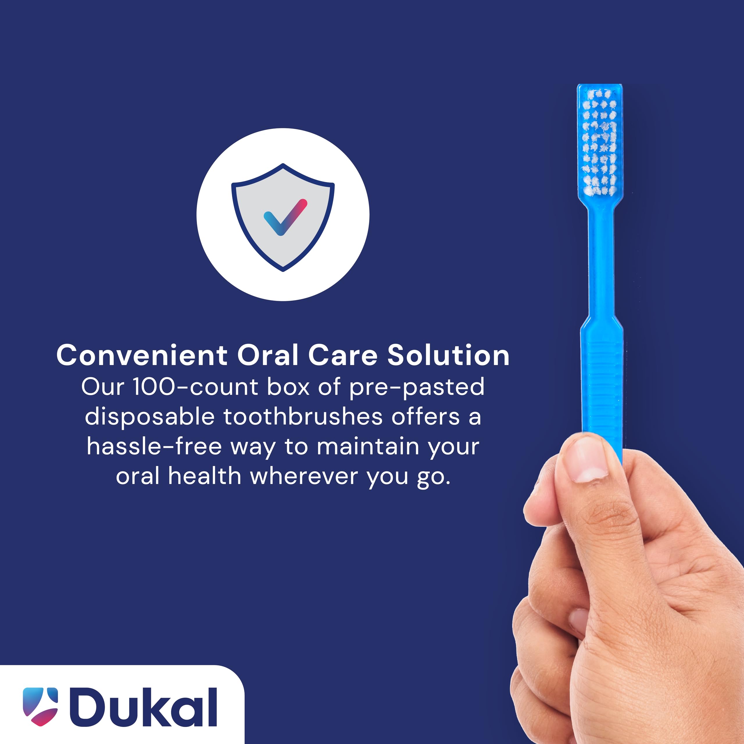 Dukal Fast Brush Pre-Pasted Disposable Toothbrushes - 100 Count Box | Travel, Camping, Office & Emergency Dental Care