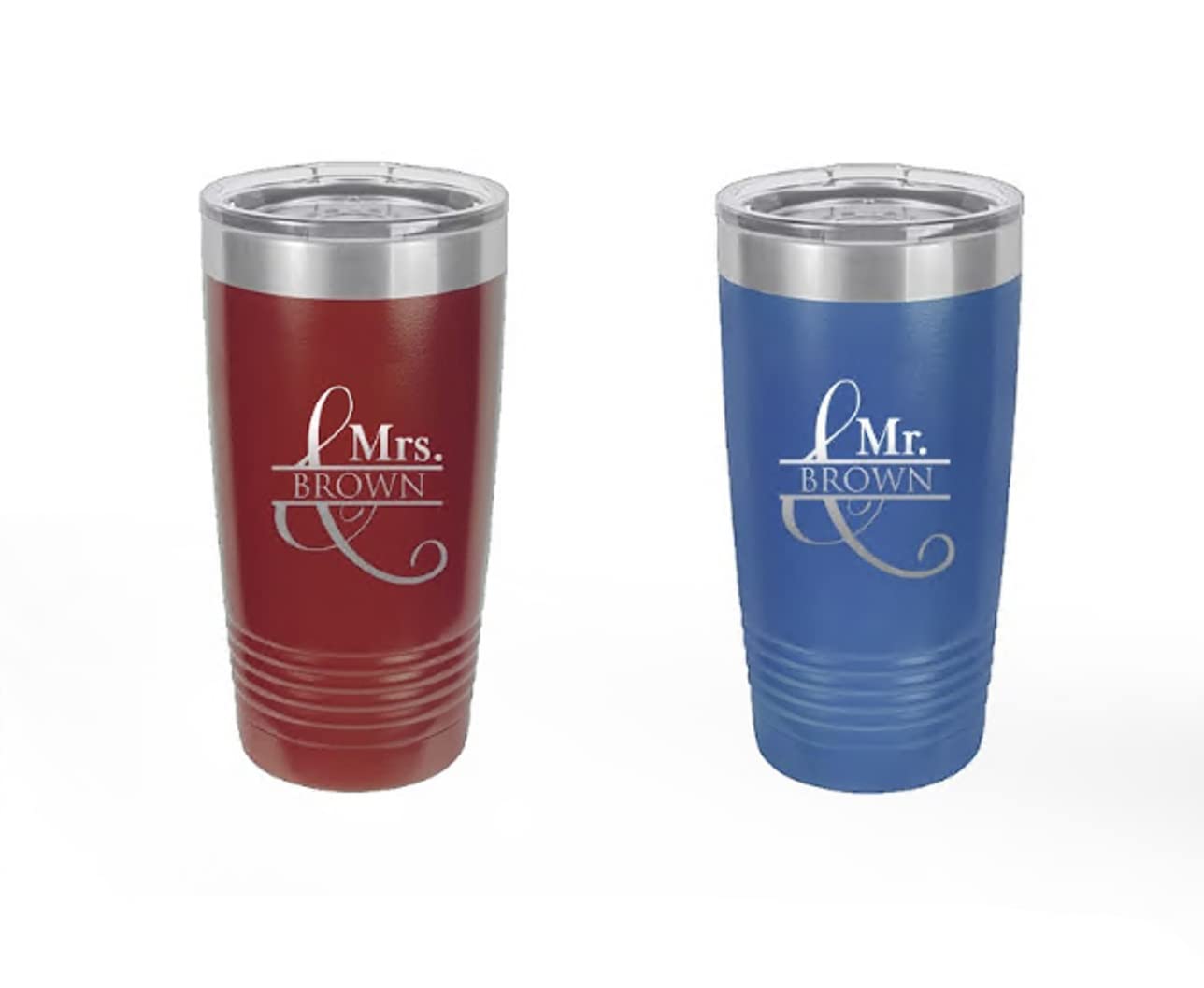 Personalized Coffee Tumbler - Custom Mr & Mrs Insulated Travel Mug with Lid, Double Wall Stainless Steel Couple Tumbler Set | Romantic Gift for Couples, Wedding Anniversary Present | Perfect for Office, Camping & Road Trips