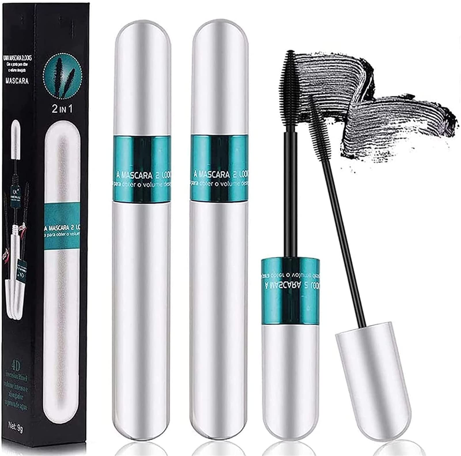 Vibely 4D Silk Fiber Lash Mascara - 2 in 1 Thrive Mascara for Natural Lengthening & Thickening, Smudge-Proof, Long-Lasting Volume (2 Pack) - Perfect for Daily Wear, Special Occasions & Professional Makeup Looks