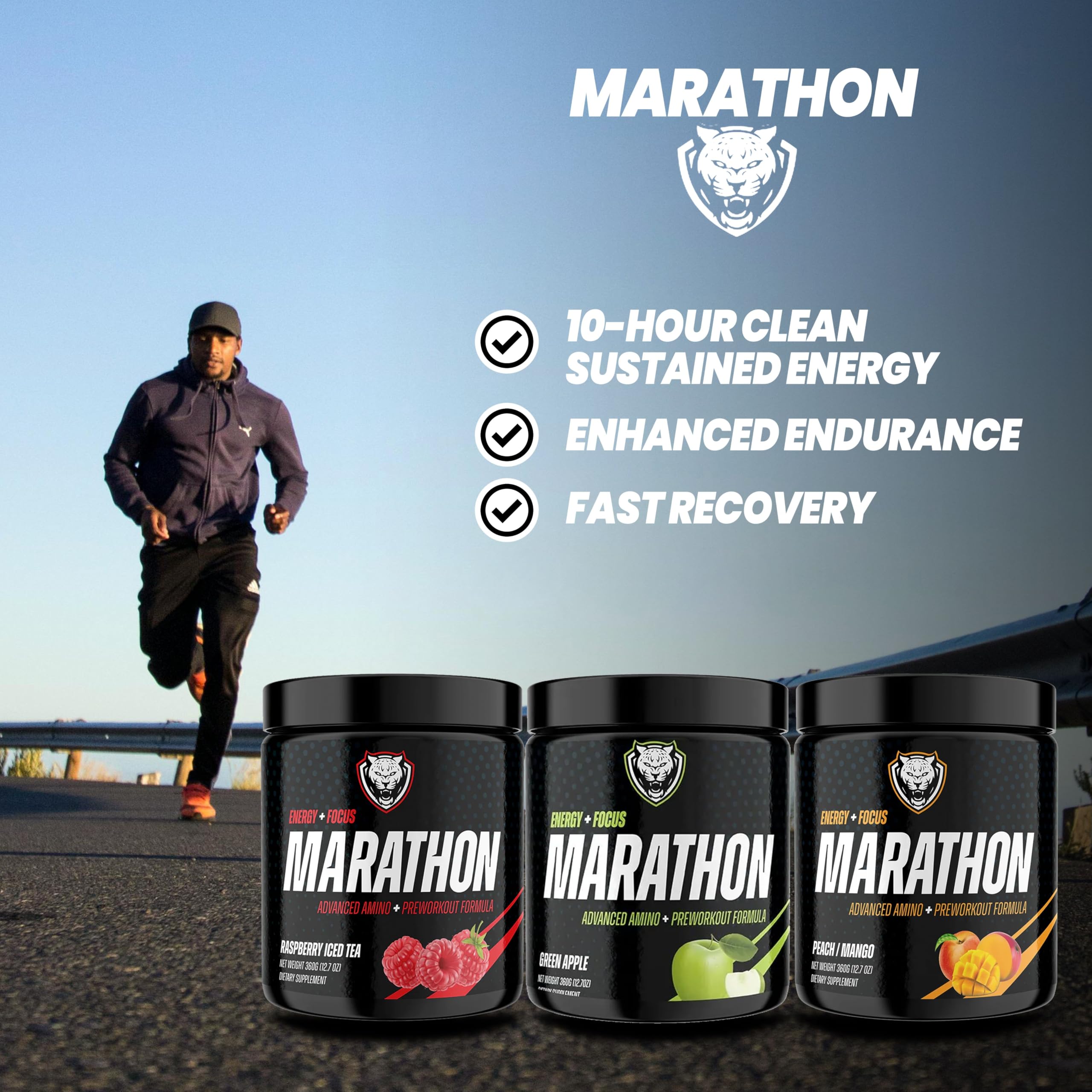 6AM Run Marathon Pre Workout Powder - Clean Energy Boost for Distance Running & Cardio | Natural Amino Acid Formula for Stamina & Endurance | Keto, Vegan Friendly with Electrolytes | Green Apple Flavor (30 Servings) - Perfect for Marathon Training, Gym Workouts & Outdoor Running