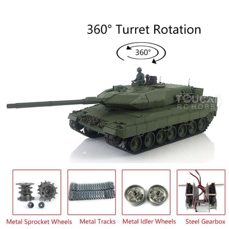 2.4GHz Henglong 1/16 Scale TK7.0 Edition Metal Leopard 2A6 RC Tank with 360° Rotating Turret & Battery Charger - Remote Control Military Toy for Adults & Kids, Outdoor Play & Collectible Display