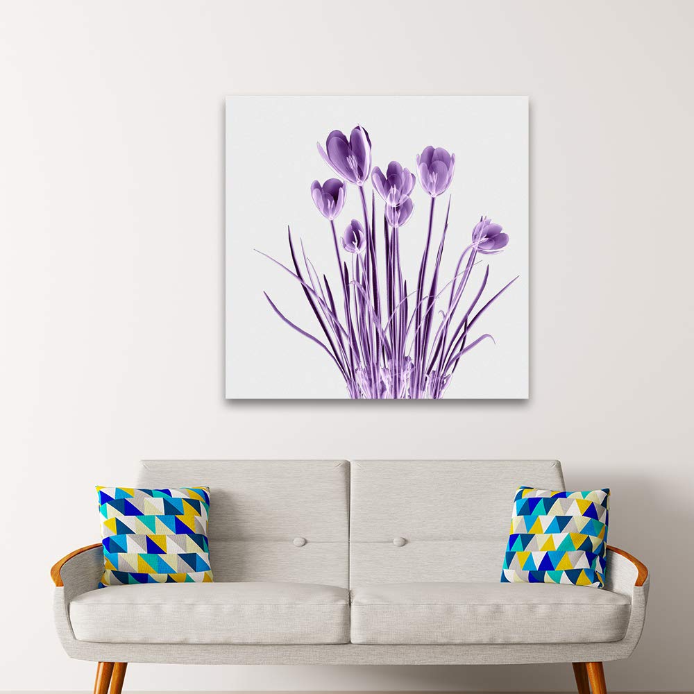 Wall26 Purple Flower Canvas Wall Art - 16x16 Inch Framed Prints for Bedroom, Living Room, Office & Bathroom Decorations
