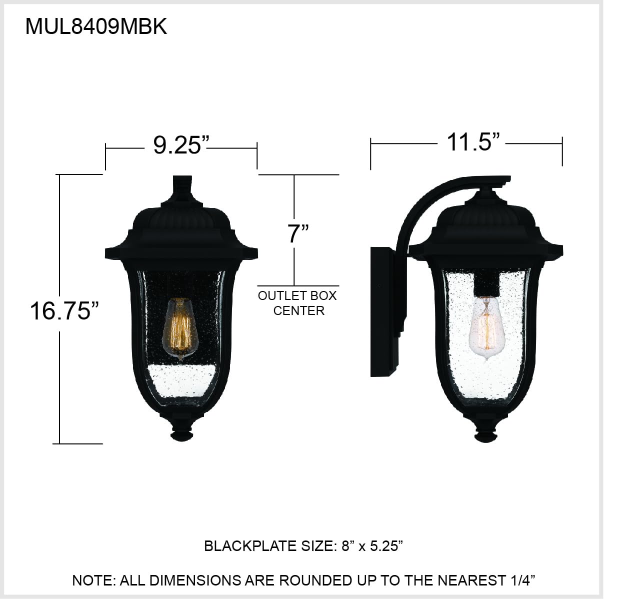 Quoizel Mulberry 1-Light Matte Black Outdoor Wall Lantern - Weatherproof Exterior Lighting for Porch, Patio, and Garden Decor