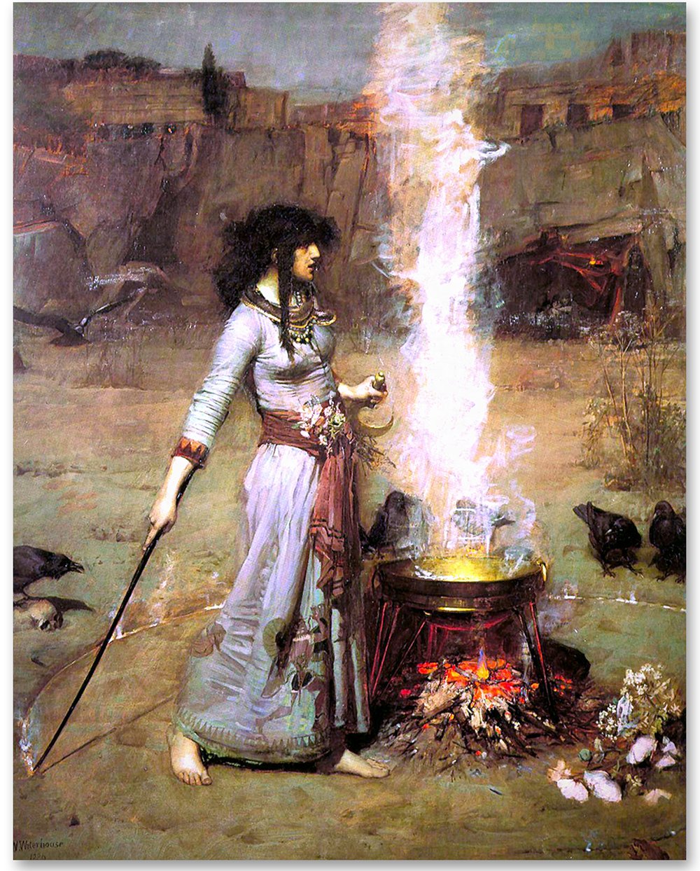 Gothic Home Decor Magic Circle Wall Art - The Witch by JW Waterhouse - 11x14 Unframed Wiccan Decor for Pagan & Witchy Aesthetic - Spooky Oddities & Curiosities - Perfect Gift for Halloween, Altar Decor, Witchcraft & Gothic Interior Design