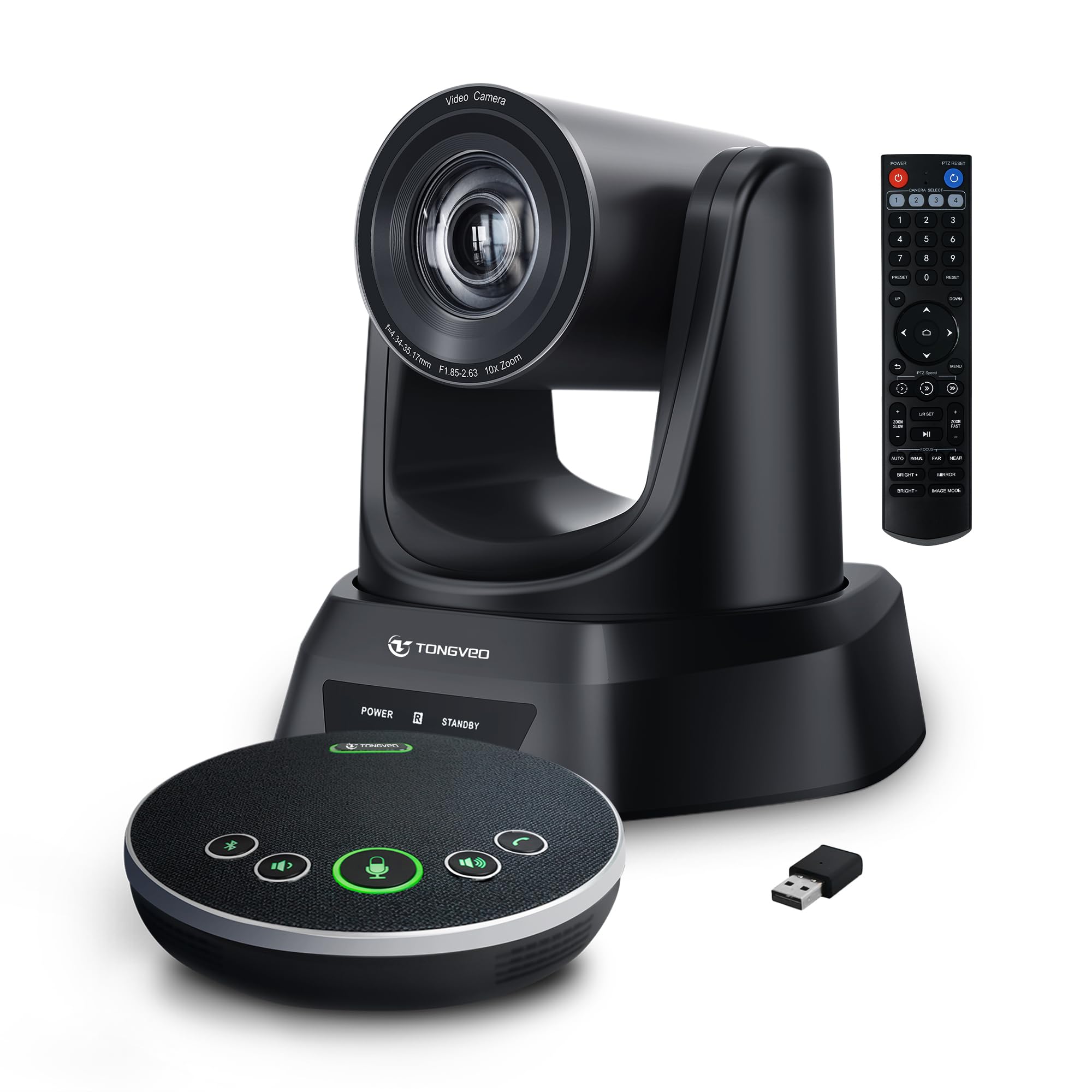 TONGVEO 10X Zoom PTZ Conference Room Camera System with Bluetooth Microphone - USB/HDMI Video Camera for Microsoft Teams, Zoom, OBS - Ideal for Business Meetings, Online Classes & Church Live Streaming