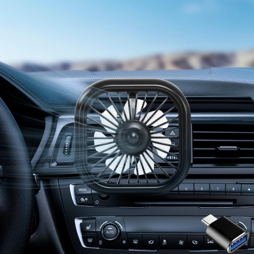 USB Car Fan - 3 Speed Adjustable Clip-on Cooling Fan for Vehicle, SUV, RV - Strong 5V Air Circulation Fan for Summer Travel & Road Trips