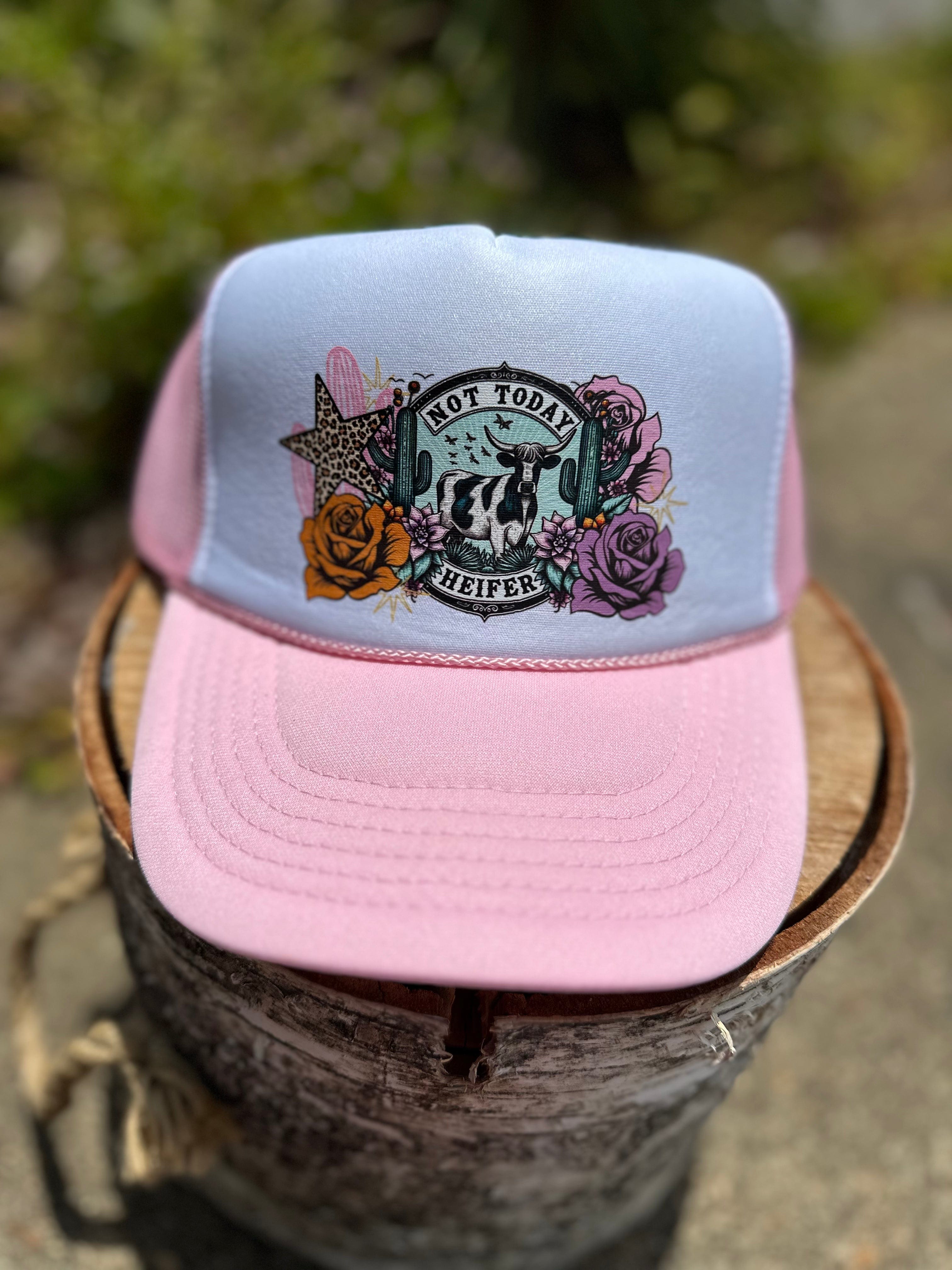 Women's Pink 'Not Today Heifer' Trucker Hat - Funny Sassy Baseball Cap for Country Music Festivals & Outdoor Events