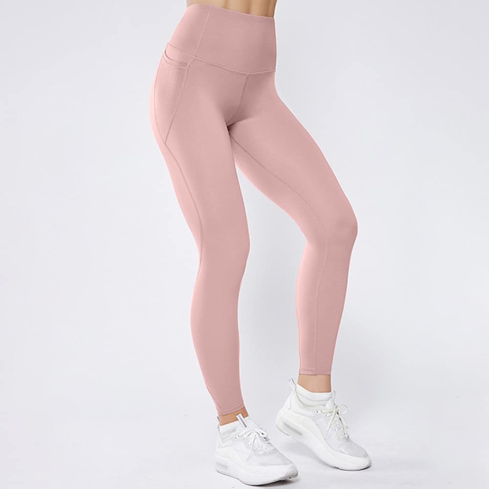MMED Women's Yoga Pants with Pockets - High Waisted Workout Leggings for Running, Gym & Fitness - Breathable Capri Sports Pants for Yoga, Training & Active Lifestyle - Pink Athletic Wear