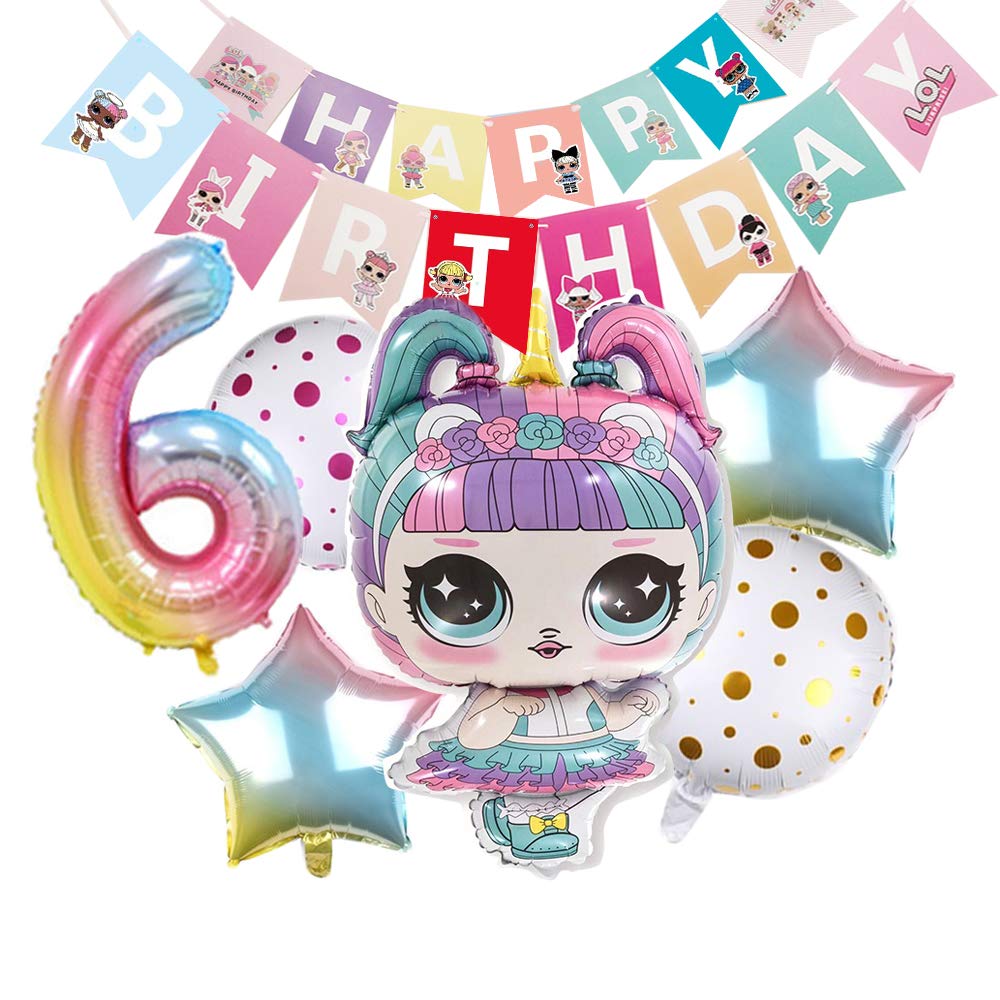 Kids Birthday Party Balloons - Surprise Balloon Bouquet & LOL Doll Banner Decorations for Children's Party, Baby Shower & Special Events