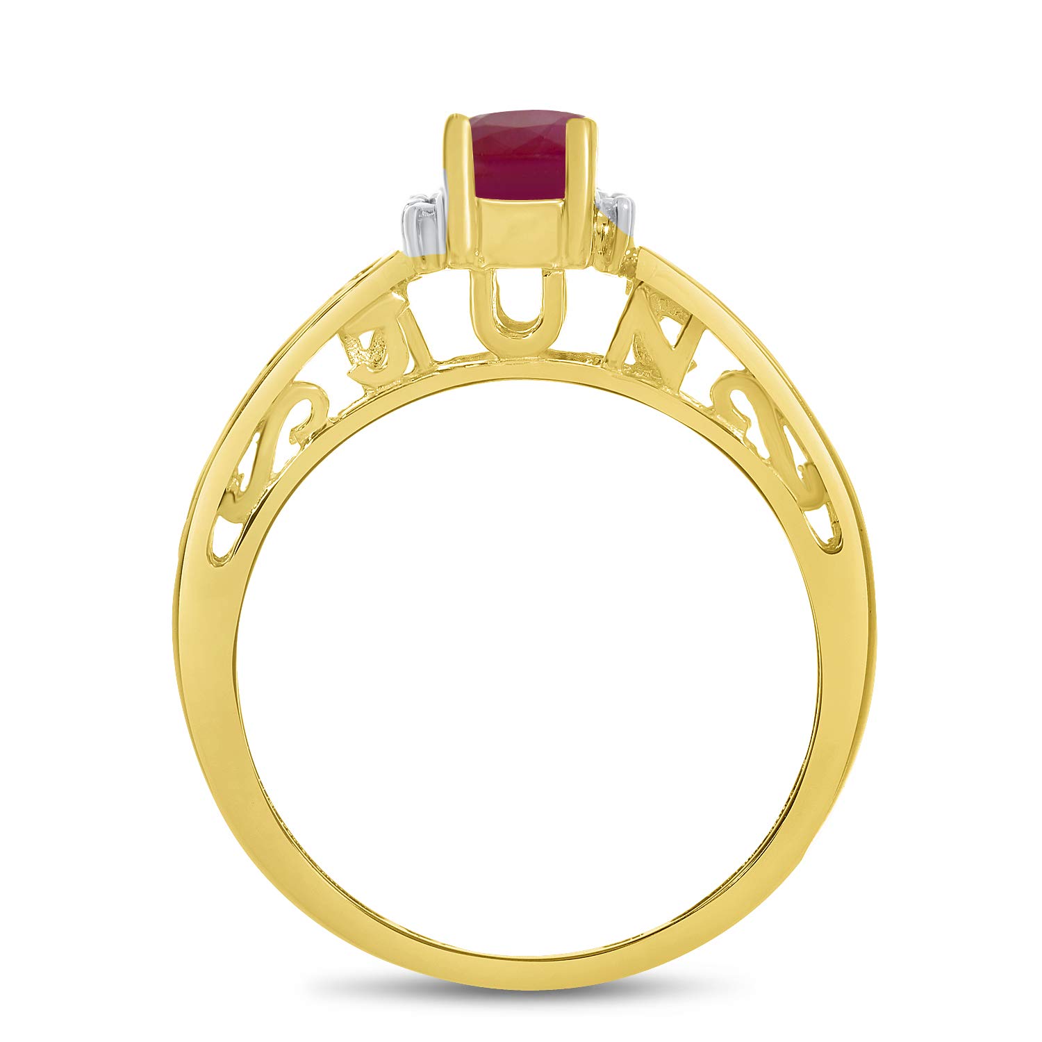 10K Yellow Gold Oval Ruby and Diamond Ring for Women - Elegant Vintage Style Engagement & Wedding Band - Perfect for Anniversaries, Proposals, and Special Occasions