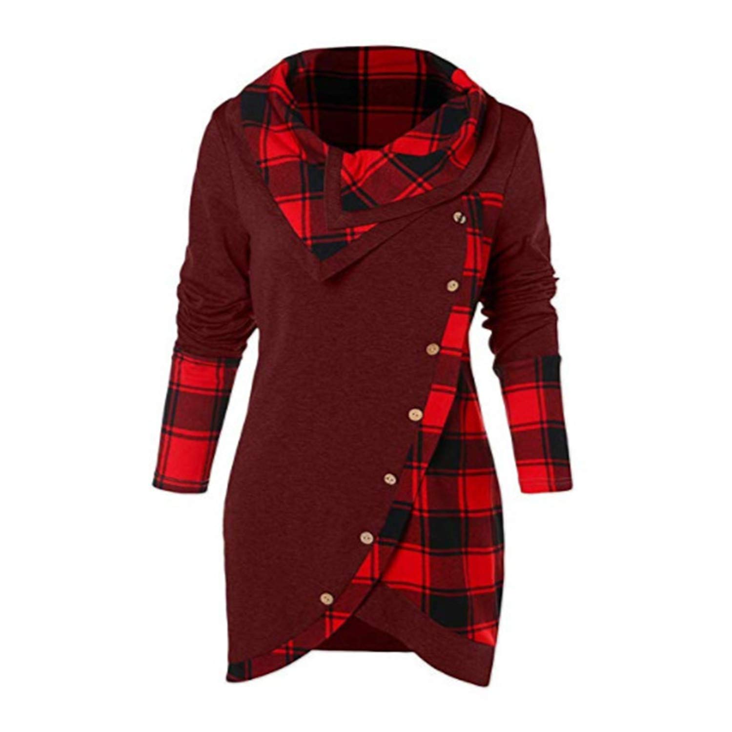 Stylish Red Tartan Tunic Sweatshirt with Turtleneck - Cozy Winter Fashion for Women | Perfect for Office, Casual Outings & Holiday Parties